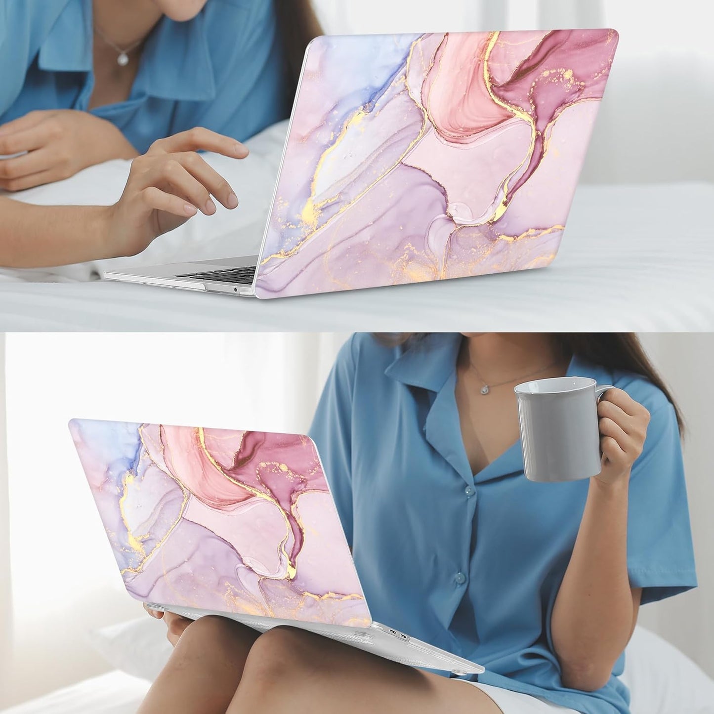 Mektron for MacBook Air 13 Case A1466/A1369 (2010-2017 Release), Snap-on Plastic Hard Shell Cover for MacBook Air 13.3 inch with Keyboard Cover,Pink Marble