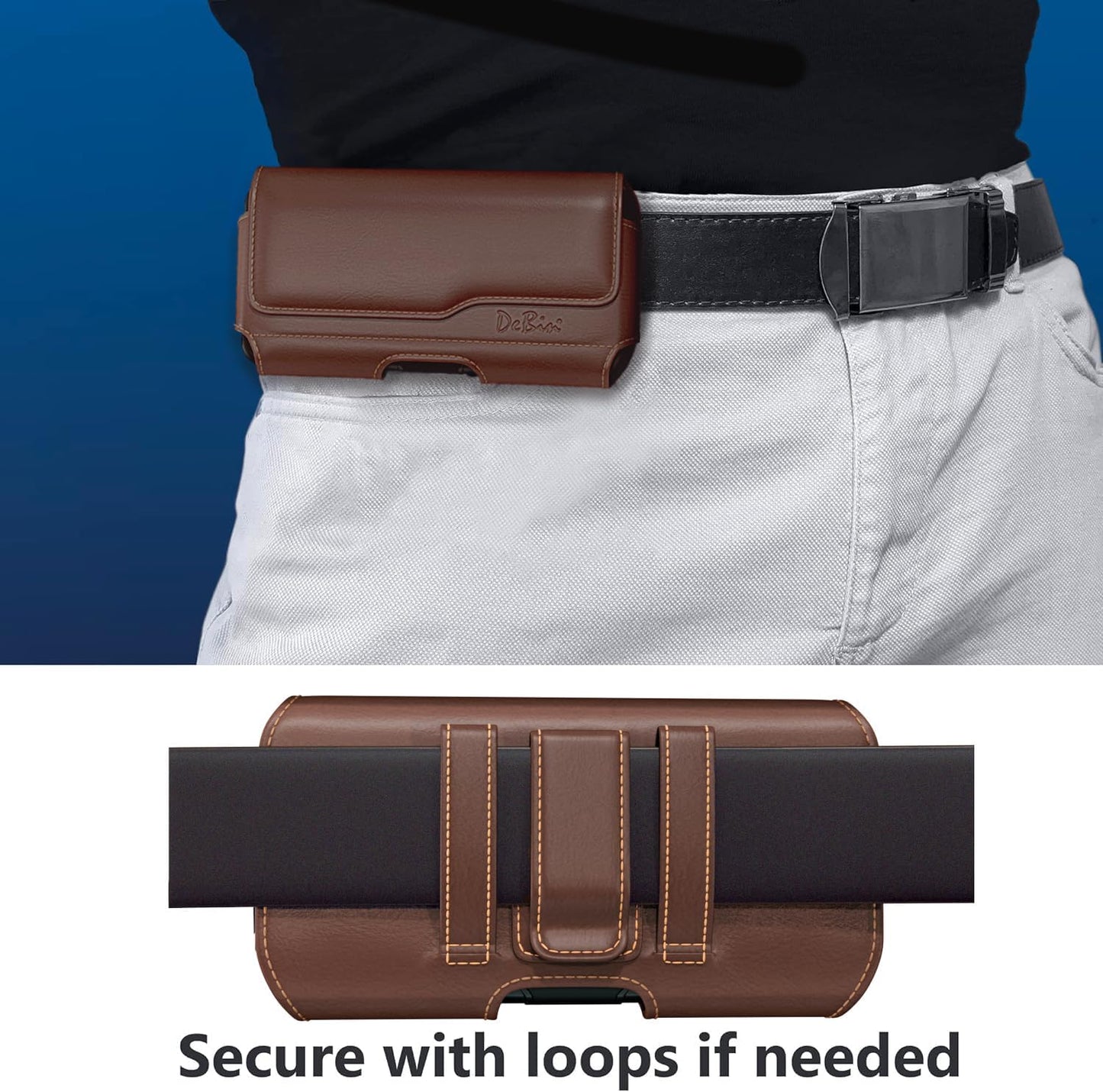 DeBin Case for Galaxy S25 S24 5G S23, S22, S21, S20, S10, S9, A10e, A01, Note 10, Cell Phone Belt Holster Clip Pouch Holder Cover (Fits Samsung with Otterbox Commuter Case) Brown