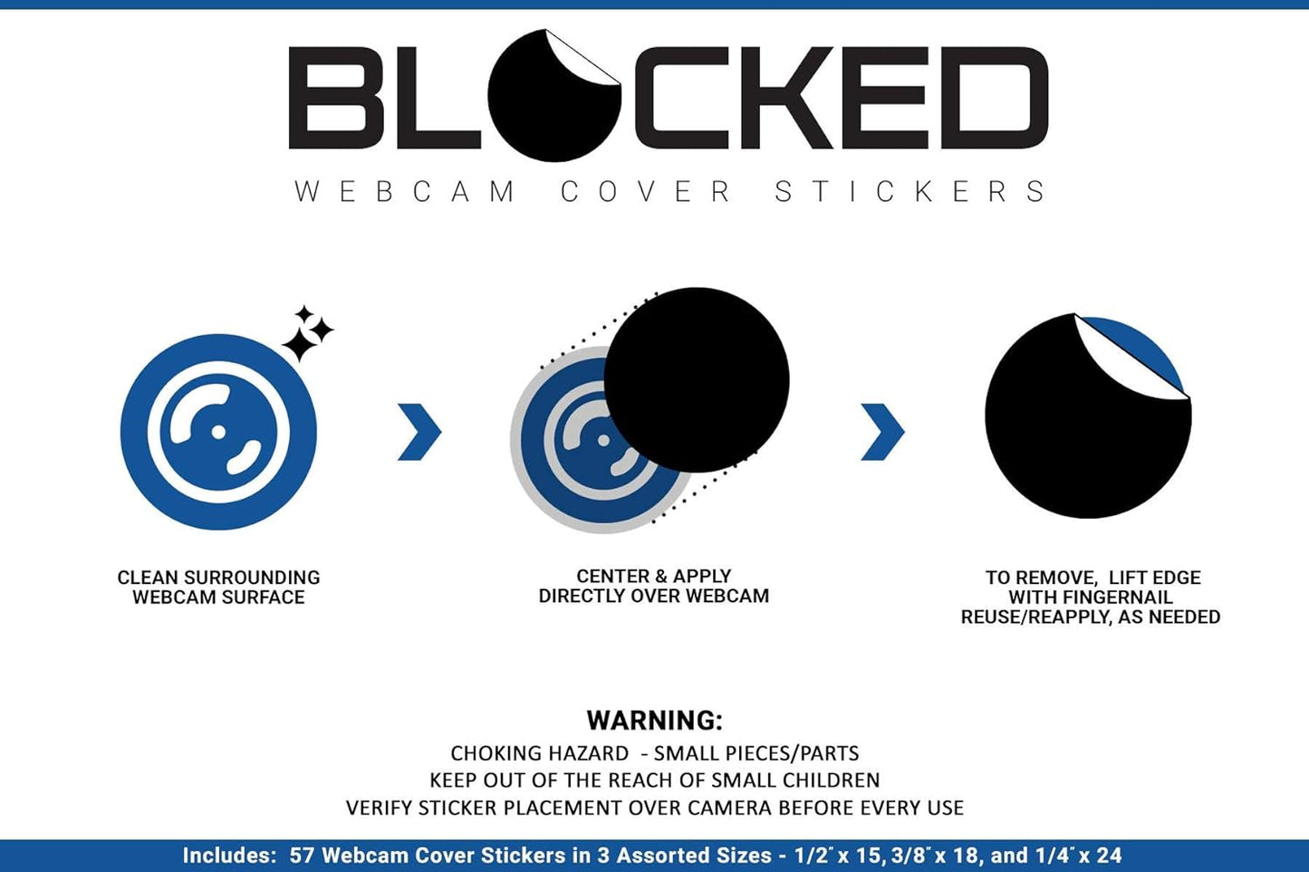 BLOCKED Stackable Webcam/Camera Vinyl Covers | 95 Low-Tack Restickable Webcam Sticker | Multiple Sizes | White 95-Pack (Ultra Glossy)