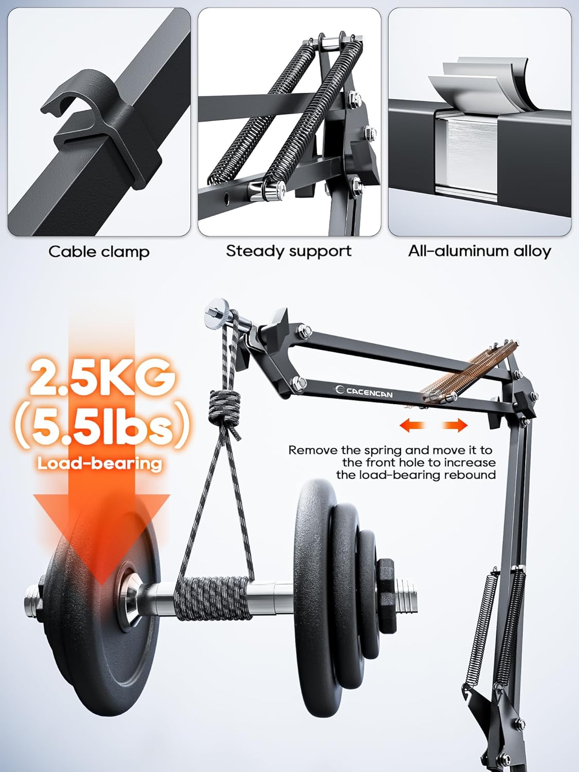 Overhead Camera Mount, 5lb Horizontal Load-Bearing, 360° Adjustable Stand for Desk, Flexible Arm Desk Mount, with Phone Clamp, Tabletop Mount for DSLR Camera/Webcam/Microphone(White