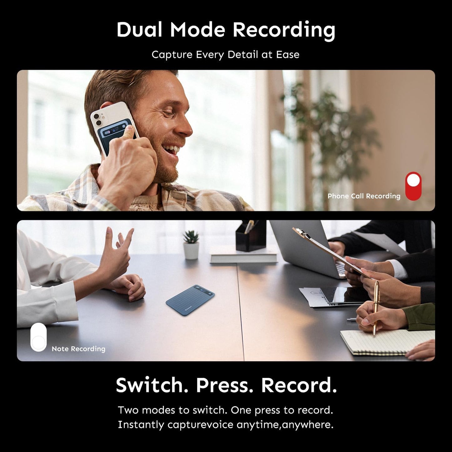 AI Voice Recorder, Transcribe & Summarize with AI Technology, Note Voice Recorder with App Control, Support 140 Languages, 64GB Memory, Audio Recorder for Lectures, Meetings, Calls(Blue)