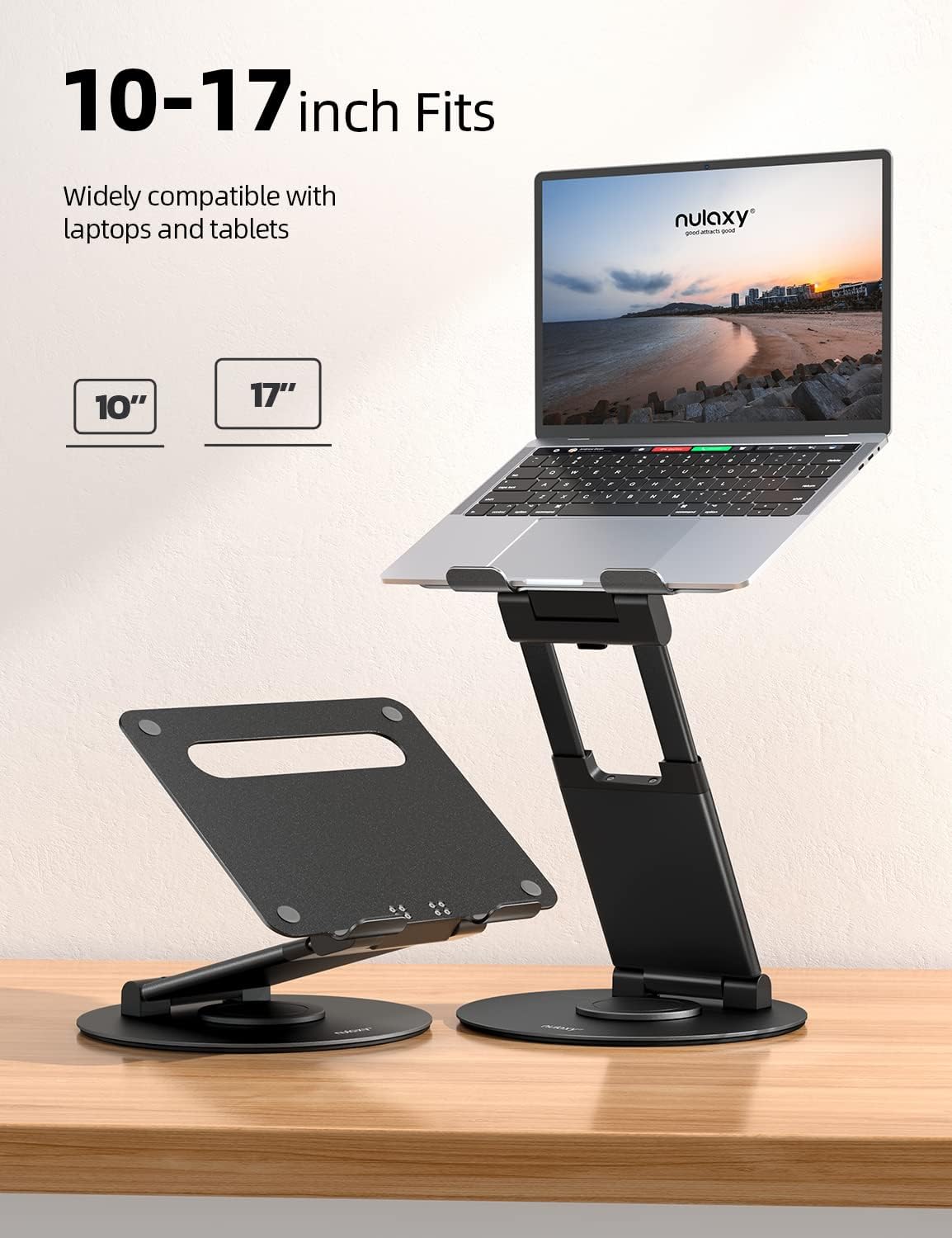 Nulaxy Telescopic 360 Rotating Laptop Stand for Desk Adjustable Height Swivel Pull Out Design Ergonomic Laptop Riser Fits All 10-17" Laptops Computer MacBook, Black