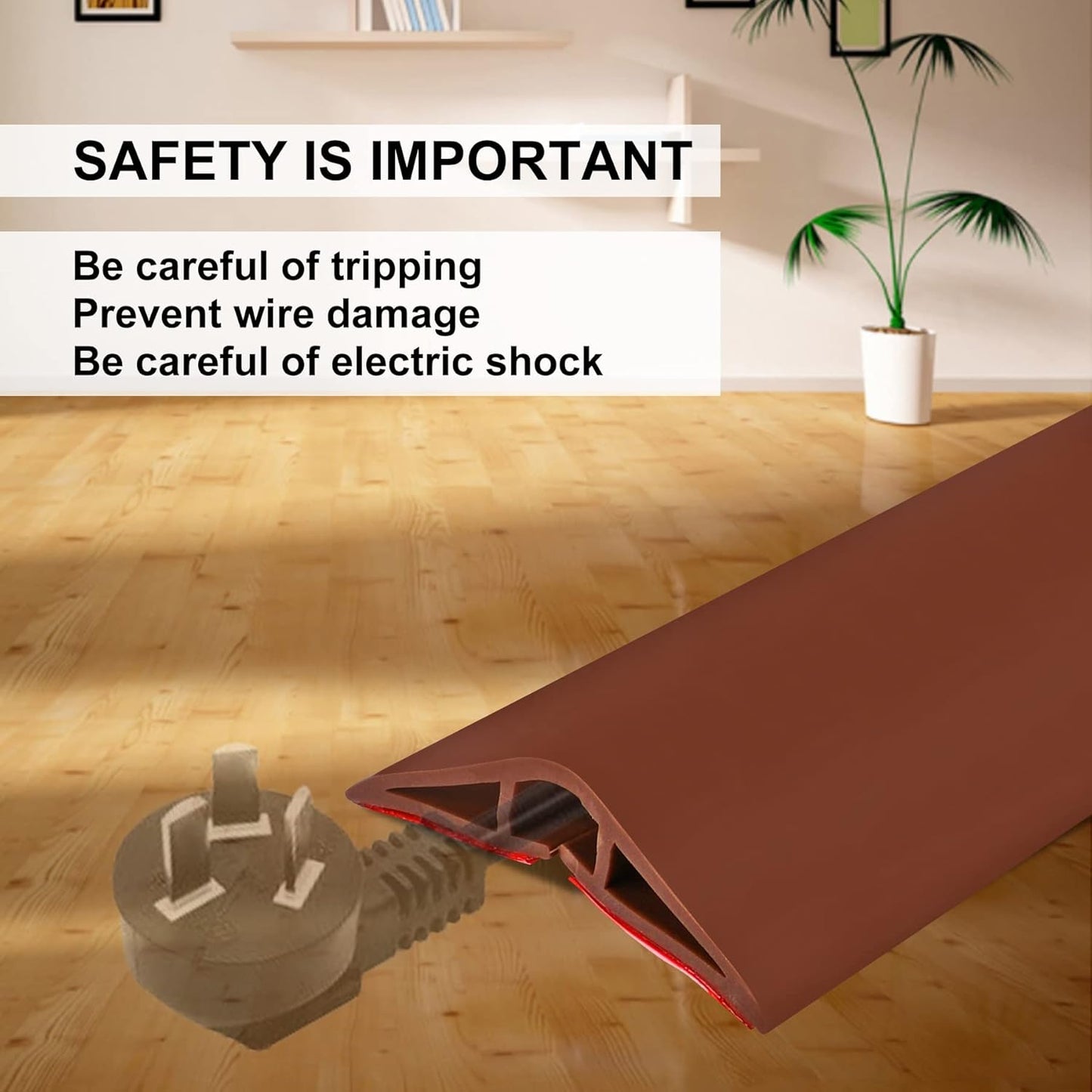 6.5Ft Floor Cord Cover Brown Silicone Cable Protector Easy to Install Wire Organizer and Hider for Home, Office, Garage (Brown-2m)