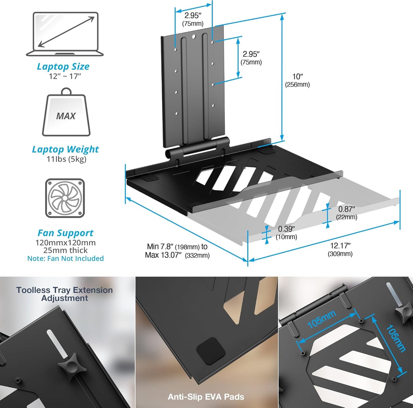 AVLT Dual 17”-38" Monitor Arm Desk Mount with 17" Laptop Tray and USB-C Docking Station, HDMI 4K60Hz, USB-A 5Gbps, Ethernet, 100W PD, Fits Two Flat/Curved Monitor - Black