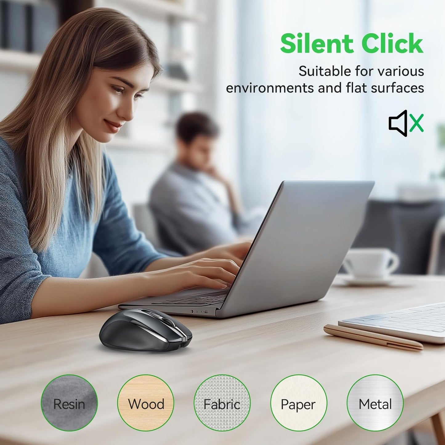 Bluetooth Mouse (BT5.0/3.0 & 2.4G) Rechargeable Wireless Mouse, 4800 DPI Optical Tracking, 6 Adjustable DPI, 2.4GHz with USB A Receiver, Quiet Clicks, Ergonomic Grips, 6 Buttons - Grey