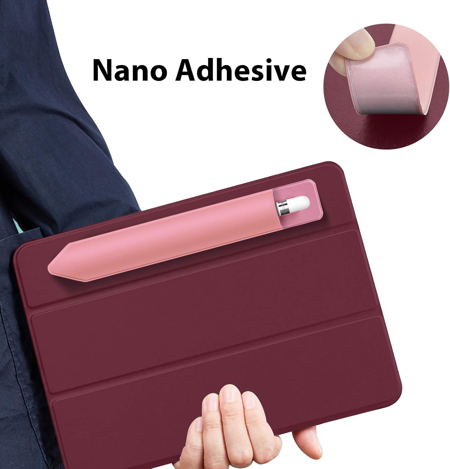 Doormoon Pencil Holder Compatible for iPad 2020/ Air/ 9.7 / Pro 10.5/12.9, Detachable Elastic Compatible for Apple Pencil 4th Gen Leather Sleeve Pocket Pouch, Pink Pink