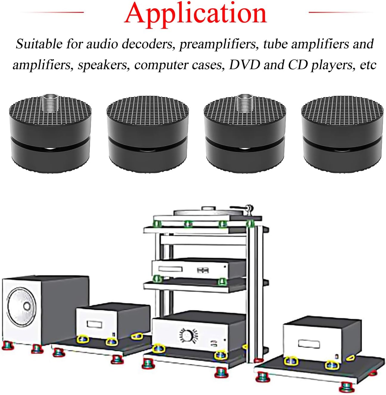 Audiocrast 4X HiFi Speaker Spikes 40×23mm Speaker Stand Feet Pads HiFi Shock Absorber Feet Aluminum Isolation Feet for Audio Speaker Subwoofer CD DVD Amplifier Turntable DAC