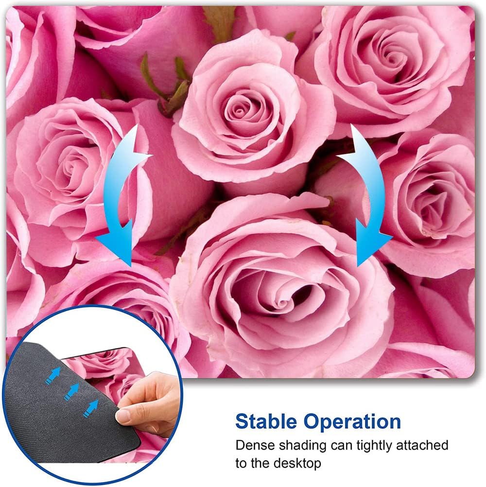 IMAYONDIA Pink Rose Mouse Pad, Waterproof Non-Slip Rubber Base Mouse Pad for Computer Laptop