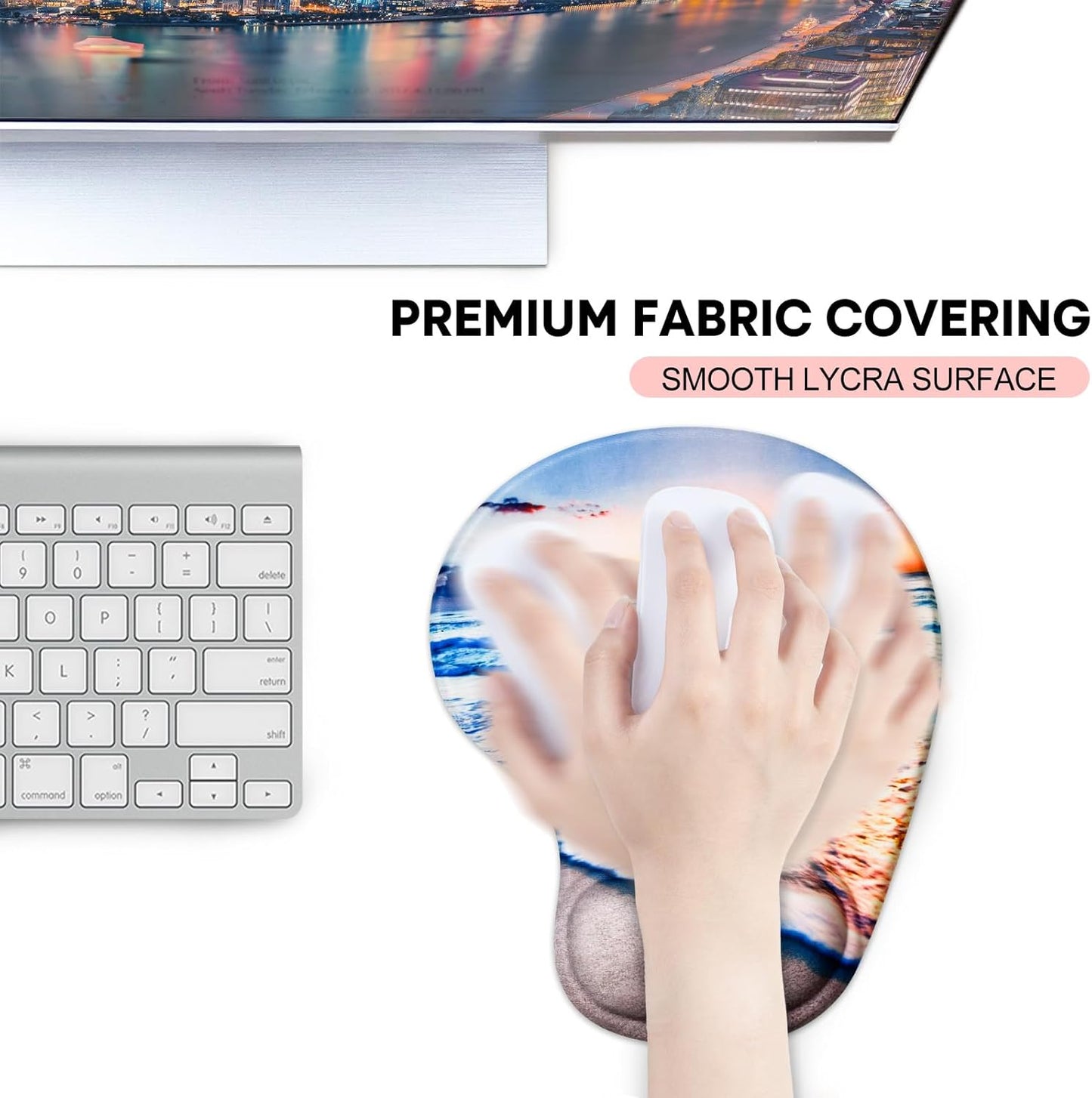 JIKIOU Mouse Pad, 2 Pack Ergonomic Mouse Pads with Comfortable Gel Wrist Rest Support and Smooth Cloth, Non-Slip PU Base for Easy Typing Pain Relief Durable and Easy to Clean Small Beach