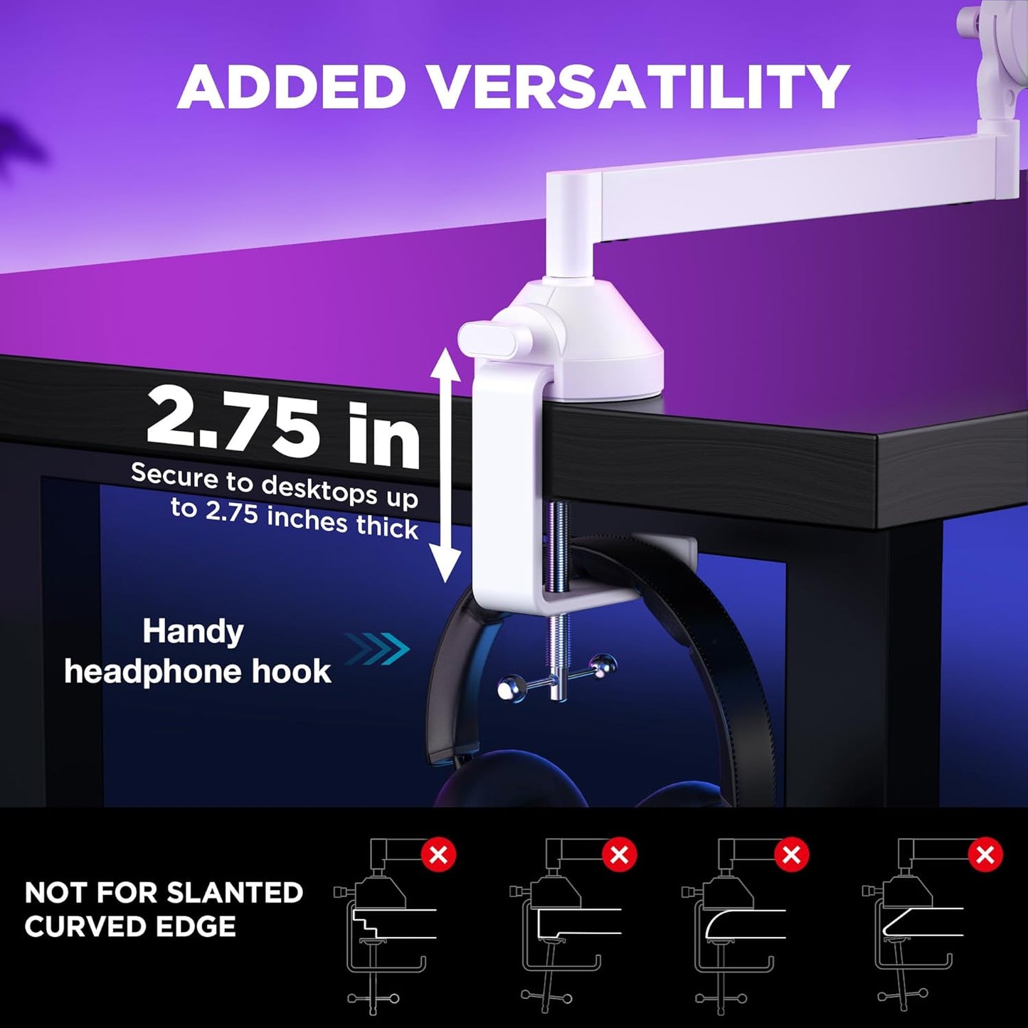 InnoGear Low Profile Mic Arm, 360° Rotatable Microphone Boom Arm Mic Stand for Fifine AM8 K669B Blue Yeti HyperX QuadCast SoloCast AT2020, with Mic Clip 3/8" to 5/8", 3/8" to 1/4" Adapter, White