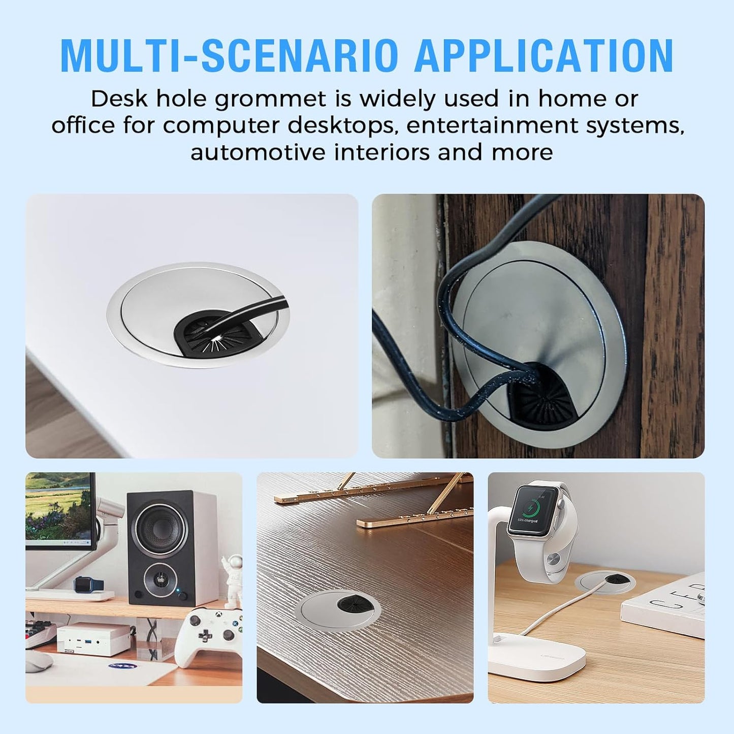 Desk Grommet 2" (50 mm), Desk Cord Hole Cover, Cable Grommet ABS Plastic, Desk Hole Grommet for Office and Home Table Cable, Detachable Cable Cord Organizer (Silver Sand 4 Pcs)