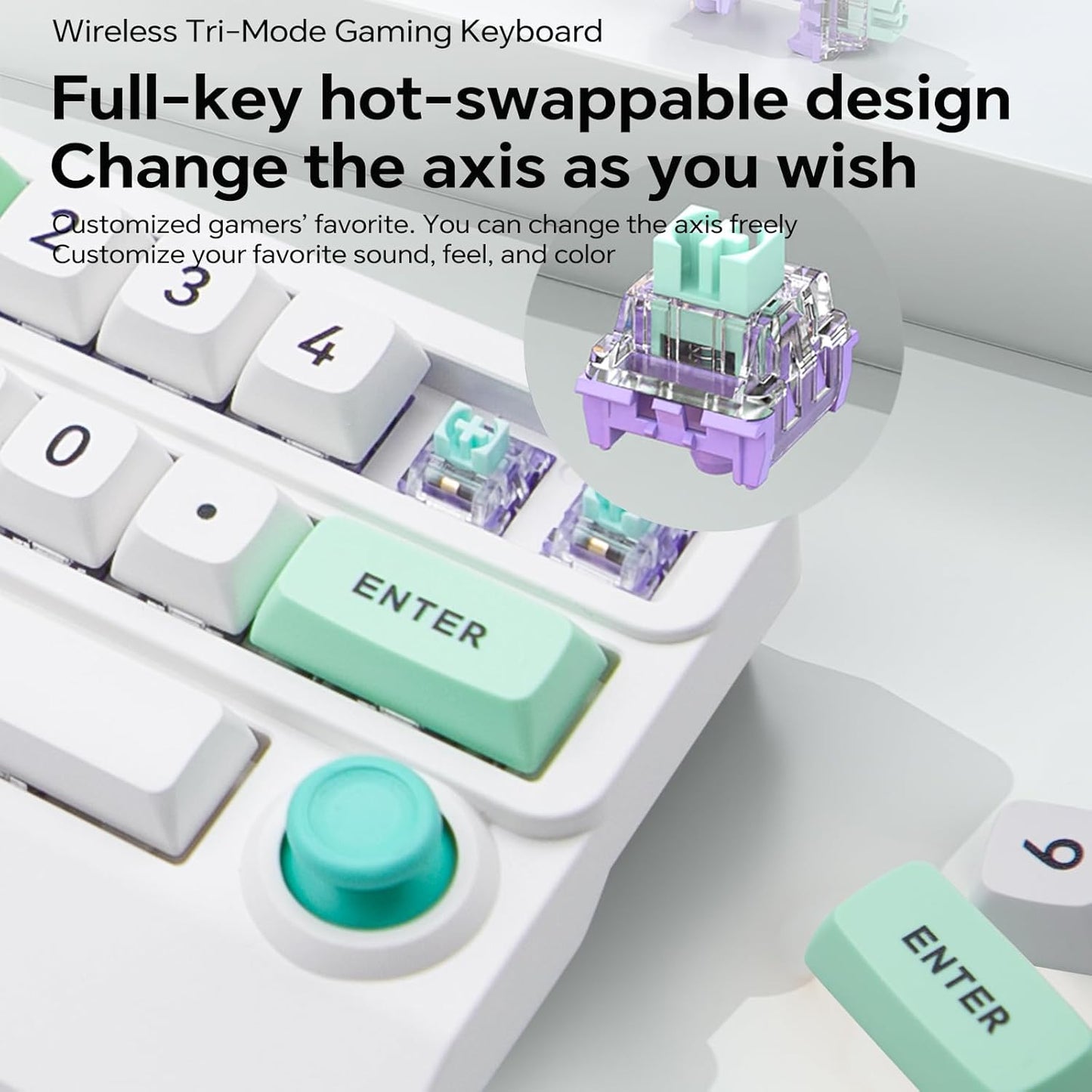 Adventurers W909 Wireless RGB Mechanical Numeric Keypad, Hot-Swappable, Macro-Programmable Numpad, Joystick & Knob Control for PC/Tablet/Laptop/Phone, Tri-Mode Connectivity (White)