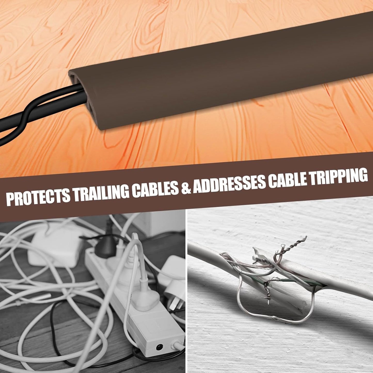 Floor Cord Cover Cable Cavity Self Adhesive Cord Hider Floor 10FT Floor Cable Management Power Cord Protector Floor Electric Cord Covers for Offices, Gym, Exhibitions (CoffeeBrown, 1.18" x 20')