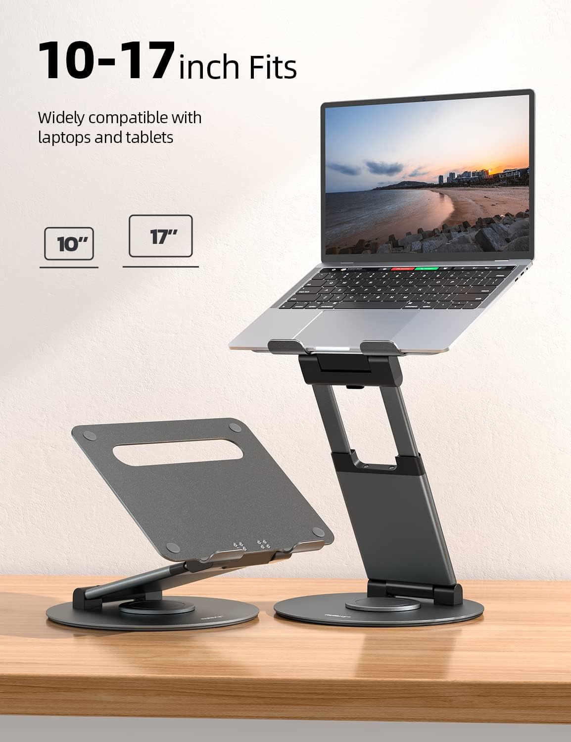 Nulaxy Telescopic 360 Rotating Laptop Stand for Desk Adjustable Height Swivel Pull Out Design Ergonomic Laptop Riser Standing Desk Converter Fits All 10-17" Laptops Computer MacBook, Gray