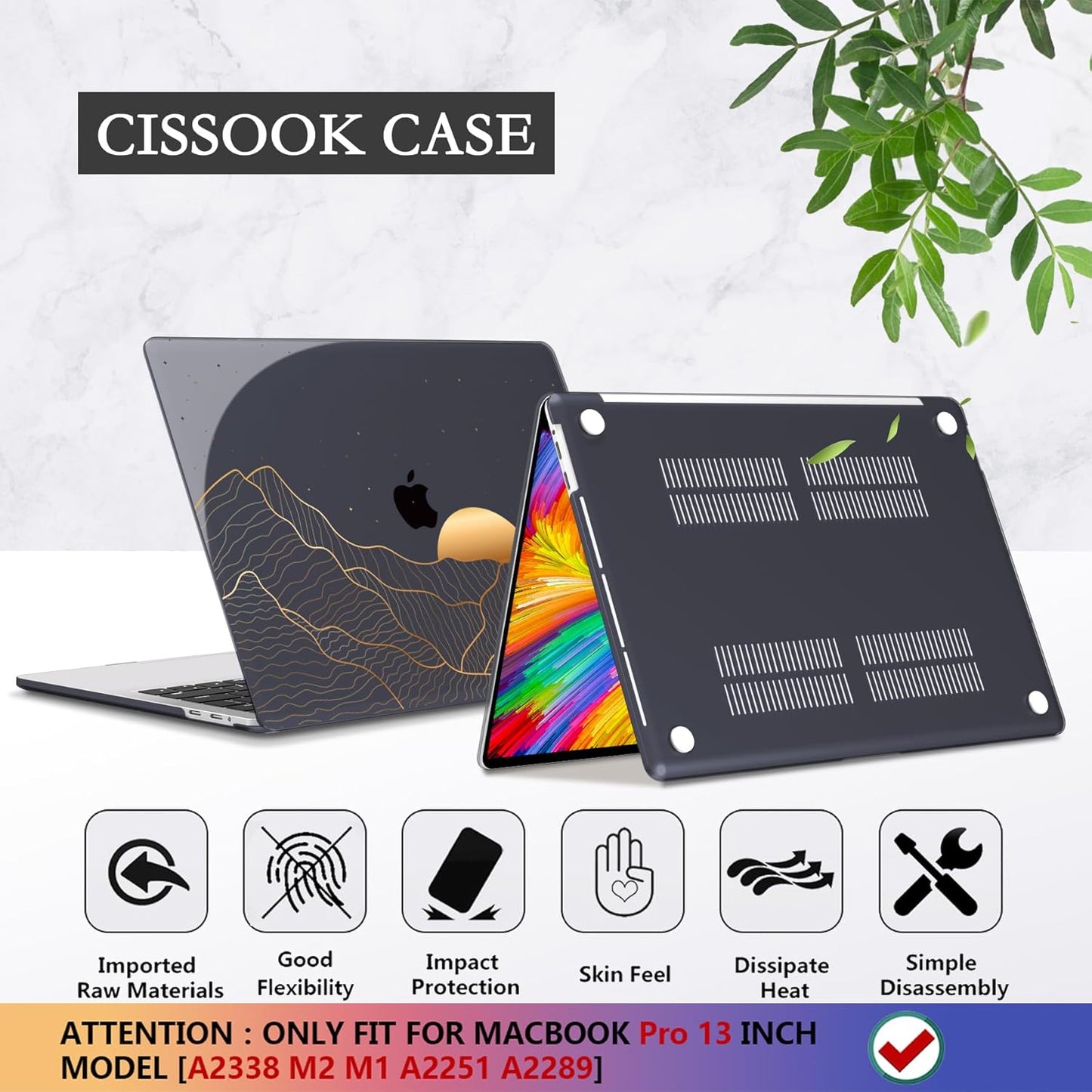 CISSOOK Compatible with MacBook Pro 13 Inch M2 M1 Case 2025-2016 Release A2338 A2251 A2289 A2159 A1989 A1706 Model, Plastic Hard Shell Case for MacBook Pro 13" with Touch Bar, Sun & Mountain