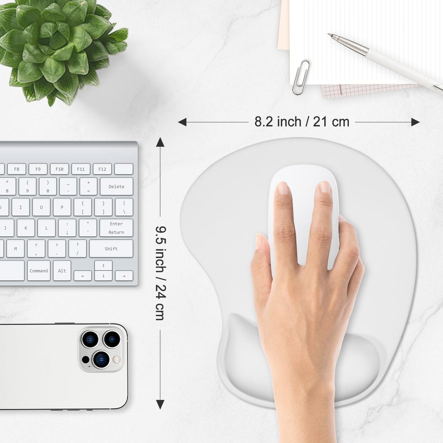ITNRSIIET Ergonomic Mouse Pad, Cushioned Gel Wrist Rest, Non-Slip Base, Smooth Surface, Cute Multi-Color, 9.5 x 8.2 in, White