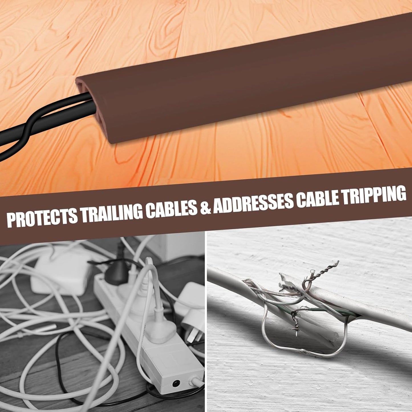 Floor Cord Cover Self Adhesive Cord Hider,3.3FT Cable Management, Extension Strip Protector for Wires, Prevent Cable Trips for Offices, Gyms, Exhibitions Cavity:0.3"(W) x 0.28"(H) Coffee