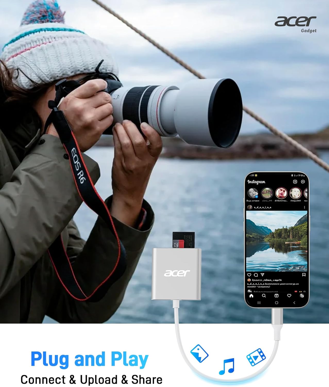 Acer SD 4.0 Card Reader, UHS-II Micro SD Reader USB C, Dual Slot Type C Memory Card Adapter with 100W PD Port for MicroSD SDXC SDHC UHS-II & UHS-I for iPhone 15/16, Laptop, MacBook(Silver)