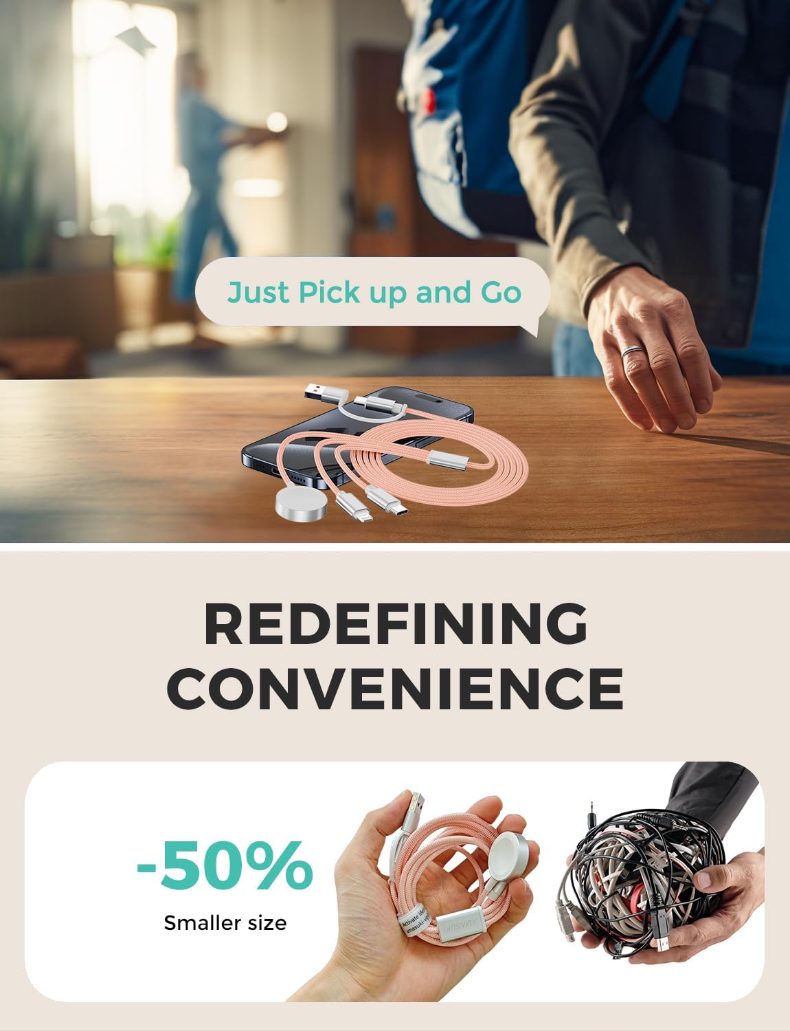 2Pack Pink-Travel Essentials 3 in 2 USB C Cable for Watch Charger Phone Charger USB C Multi Fast Charging Cable Compatible with Watch Ultra/SE/10/9/8/7/6/5/4/3/2/1 & Phone 16/15/14/Galaxy S23-4FT