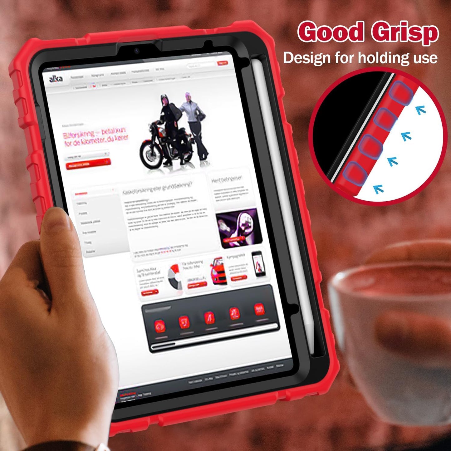 Grifobes Case for iPad Mini 7 (A17 Pro) 2024 / Mini 6 2021 8.3 inch, Heavy Duty Shockproof Rugged Cover with Pencil Holder Stand, for I Pad Mini 7th/6th Gen 8.3" Case for Kids Boys (Red+Black)