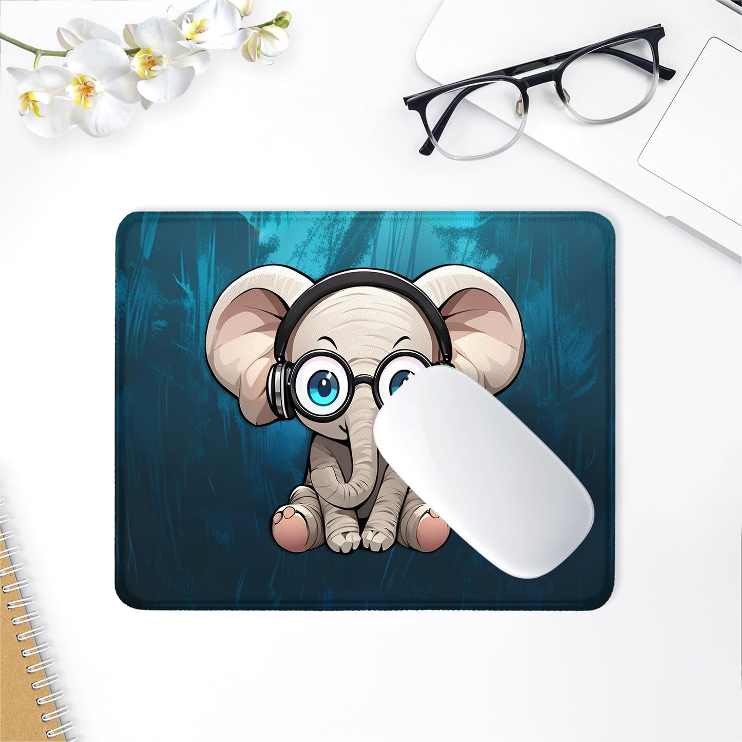 ITNRSIIET Mouse Pad with Stitched Edge Premium Textured Smooth Precise Operation Waterproof Washable Non-Slip Rubber Base Desktop Protection Mat, 10.2×8.3×0.12 inches, Pretty Elephant
