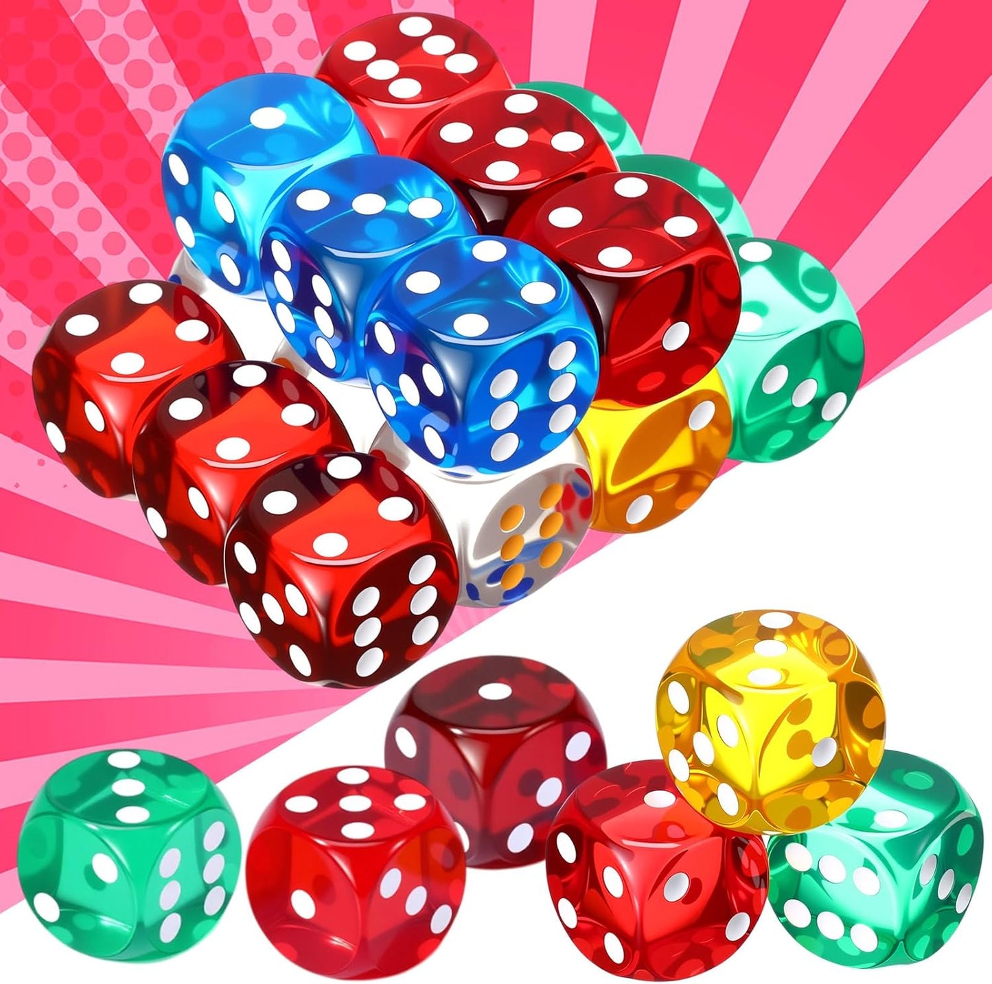 18 Pcs Casino Theme Party Dice Large Opaque Jumbo Acrylic D6 Dice for Casino, Craps, Table Games and Board Games(25 mm,Clear Color)