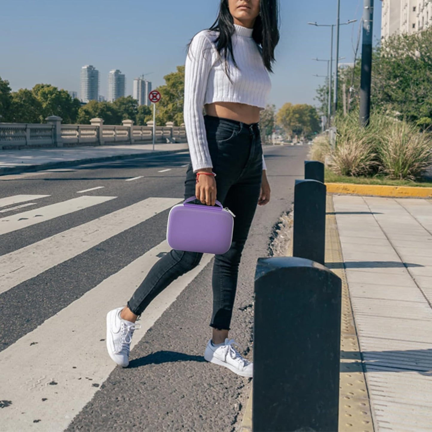 Case Compatible with Phomemo M110 Label Maker - Portable Mini Bluetooth Thermal Label Maker Carrying Storage Bag for Printer Labels, USB Cable and Accessories Black (Box Only)-Purple