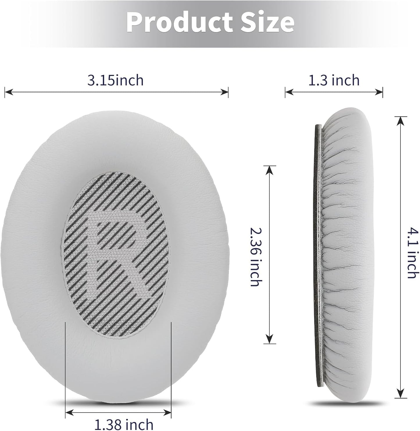 Damex Ear Cushions for Bose qc35 ii Replacement Ear Pads, Compatible with Bose QuietComfort 35 Replacement earpads, Increased Stitching,no Breakage, Protein Leather, Softly. (Silver)