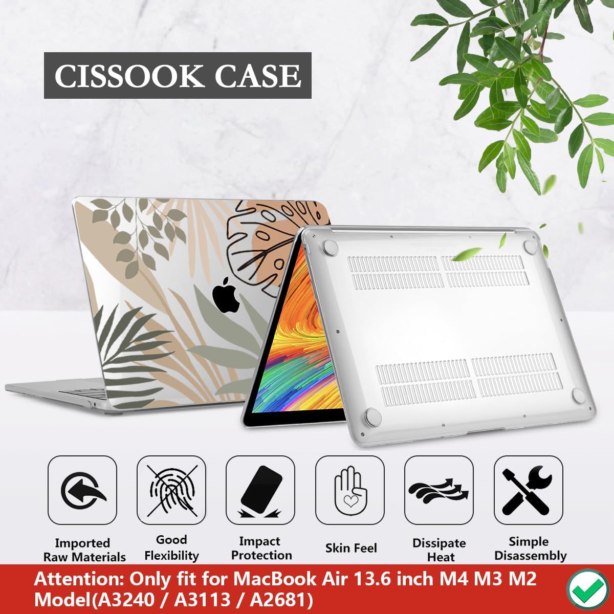 CISSOOK Compatible with MacBook Air 13.6 inch Case 2025 2024 2022 Release A3240 A3113 A2681, Tropical Hard Shell Case with Keyboard Cover for MacBook Air 13 inch M2 M3 M4 Chip
