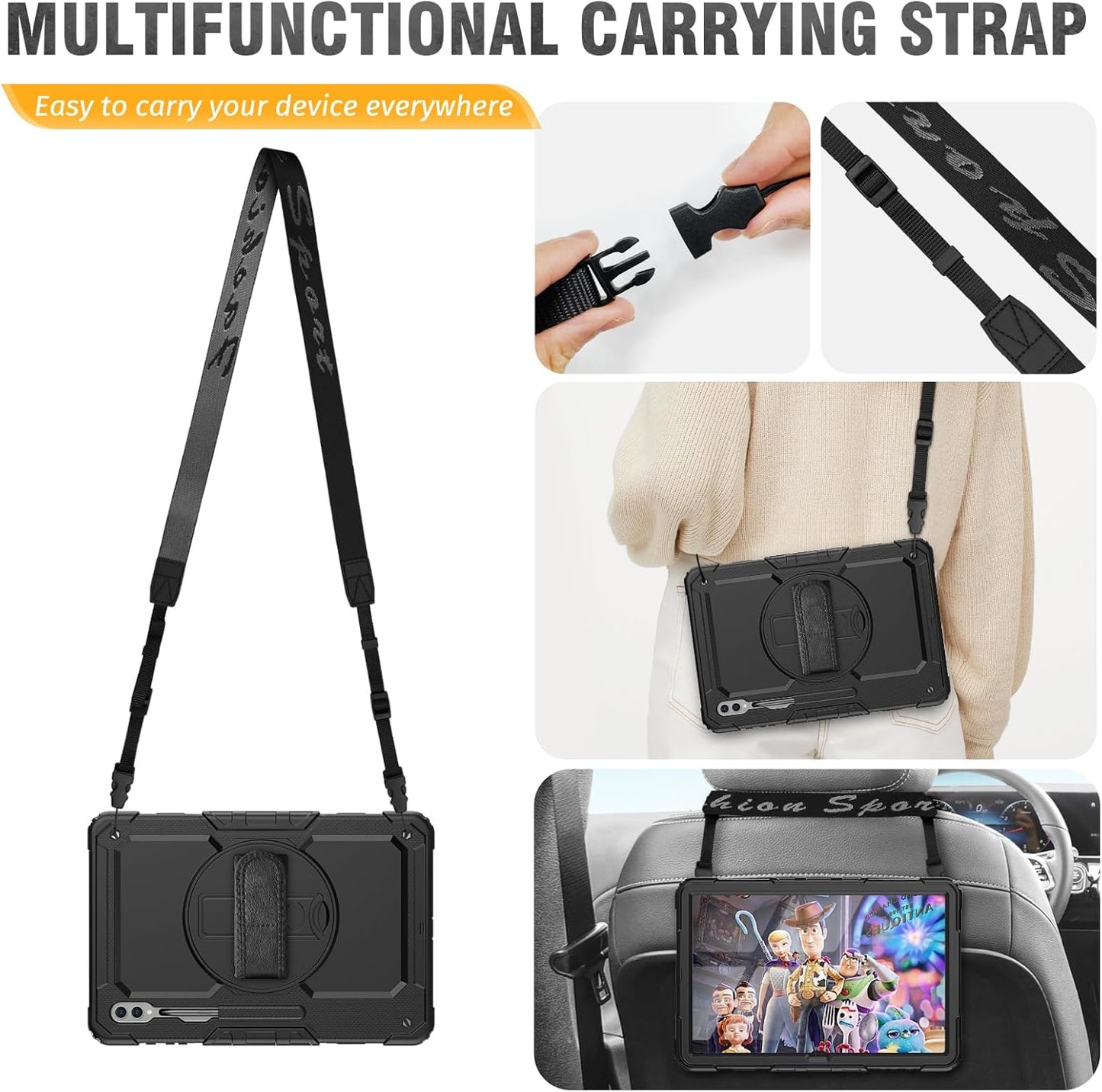 HXCASEAC Case for Samsung Galaxy Tab S7 FE 5G 12.4 inch, Protective with Screen Protector/Hand Strap/S Pen Holder, Heavy Duty Design for Samsung Galaxy S7 FE Tablet Case - Black