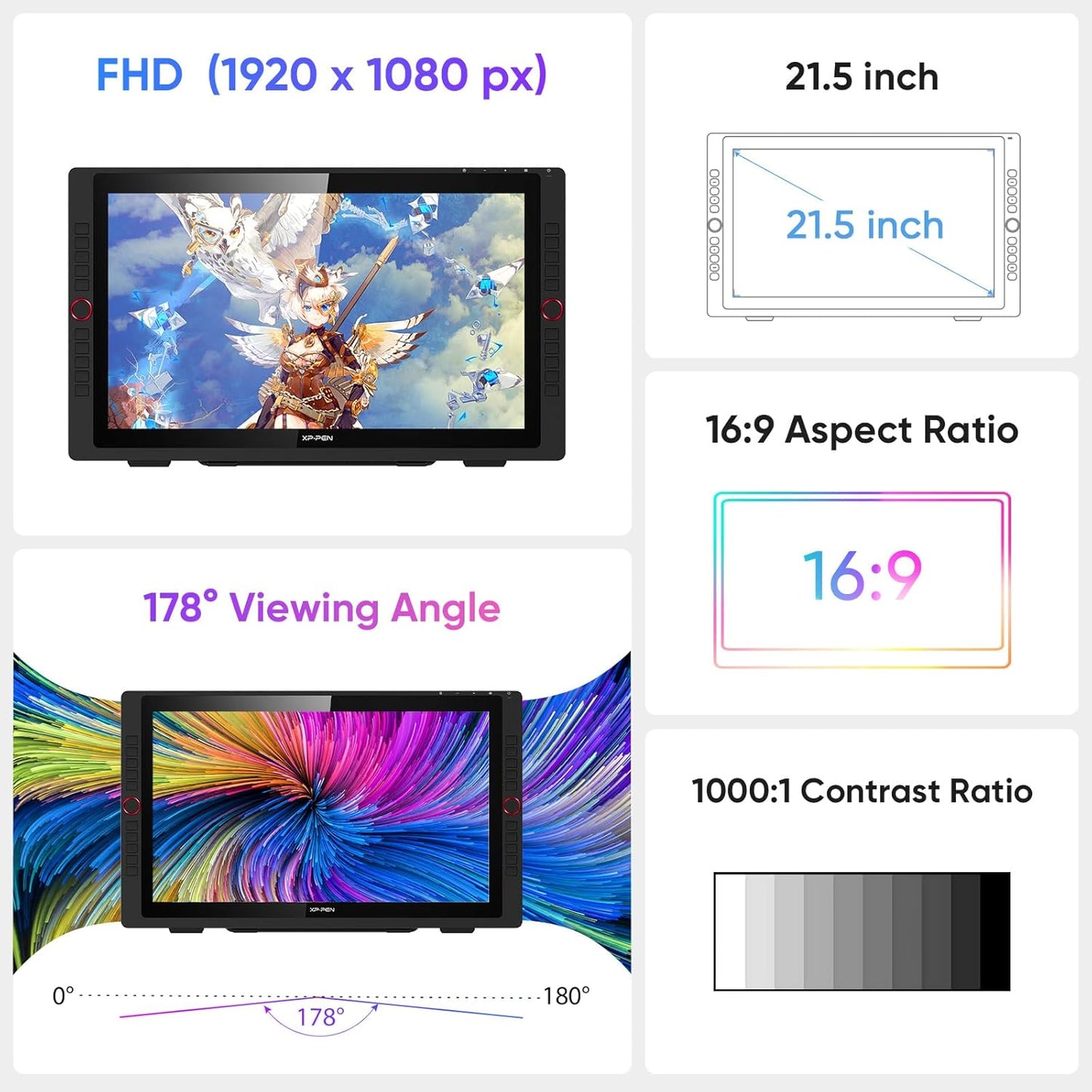 Drawing Tablet with Screen XPPen Artist 22R pro Computer Graphics Tablet 120% sRGB with Battery-Free Stylus Full-Laminated Technology, 21.5 inch Pen Display with 20 Shortcut Keys & 2 Red Dial(Black)