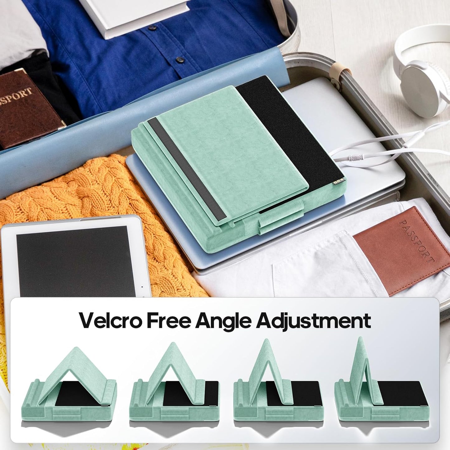 KDD Tablet Pillow Stand, Multi-Angle Viewing Ipad Holder for Lap, Bed and Desk, Foldable Soft Pad Dock with Stylus Mount Compatible with Ipad Pro 12.9, 10.5, 11, Air, Mini, Phones, Books, E-Reader