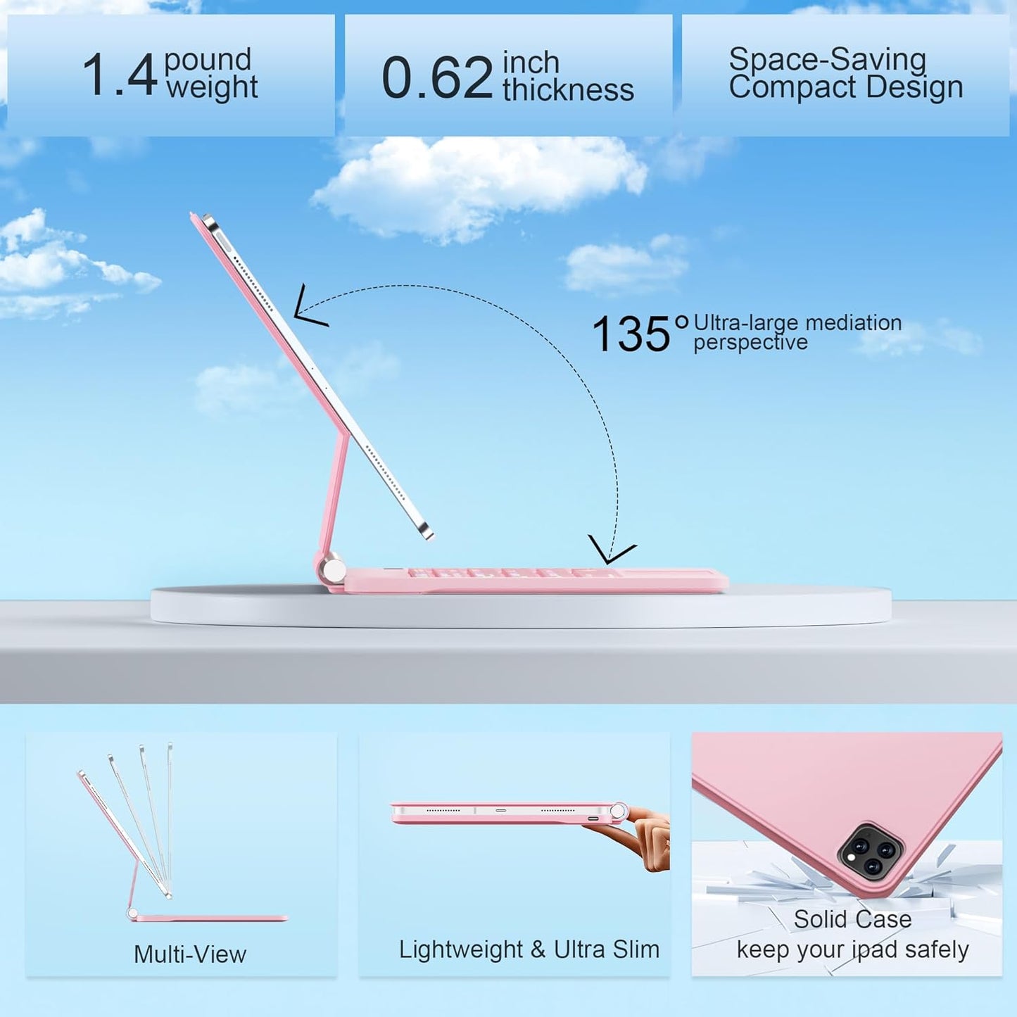 Keyboard Case for iPad Air 13 inch (M3 2025/M2, 2024),iPad Pro 12.9 inch (3/4/5/6th Gen),Magic-Style Magnetic – Floating Cantilever Stand – Backlit Keyboard Case with Multi-Touch Trackpad