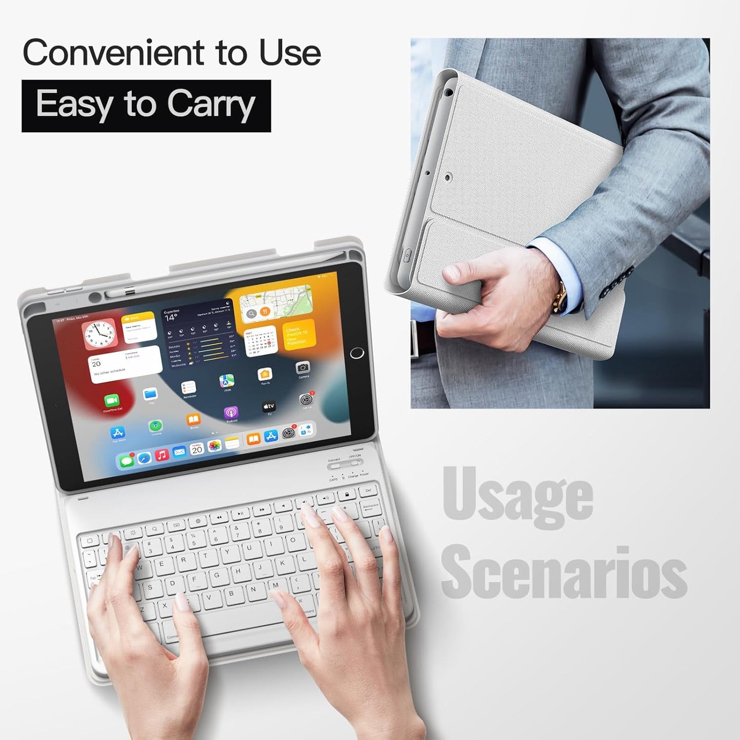 JETech Keyboard Case for iPad 10.2-Inch (2021/2020/2019 Model, 9th/8th/7th Generation) with Pencil Holder, Magnetic Detachable Bluetooth Wireless Keyboard, Soft TPU Back Stand Cover (Silver)