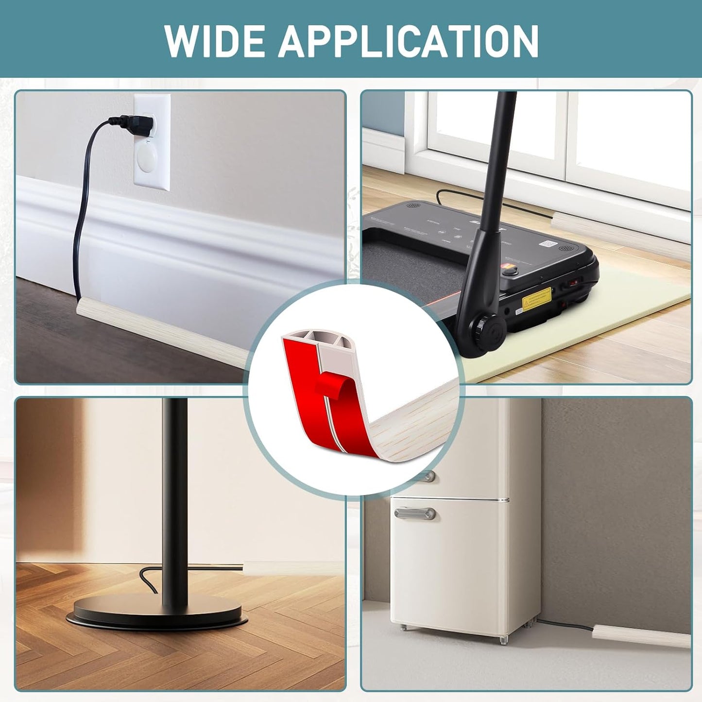 Floor Cord Cover Self Adhesive Cord Hider Floor Extension Cord Covers for Floor Power Cord Protector Cable Management Prevent Cable Trips Cable Cavity 0.47" W x 0.27" H (Beige Wood, 3.3Ft)