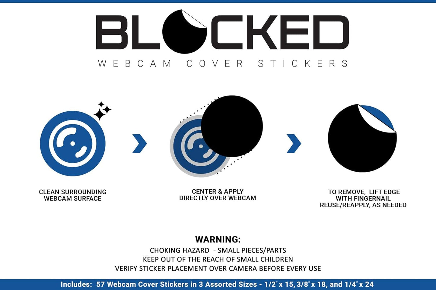 Stackable Webcam/Camera Vinyl Covers | 57 Low-Tack Restickable Webcam Sticker | 3-Sizes | Black 57-Pack (Muted Matte)