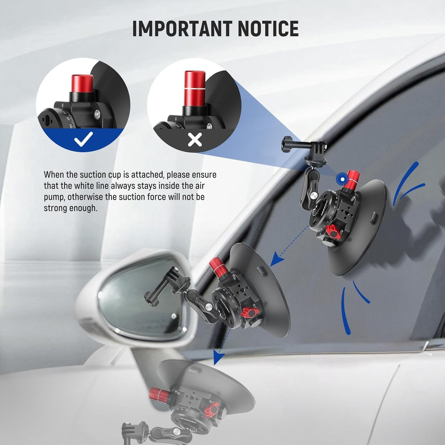 NEEWER 6" Suction Cup Camera Mount with Ball Head Magic Arm, 2 Pack Metal Car Mount for Camera/Action Camera/Phone, Air Pump Vacuum on Car or Window Glass with 1/4" 3/8" ARRI Mounting Holes, CA013