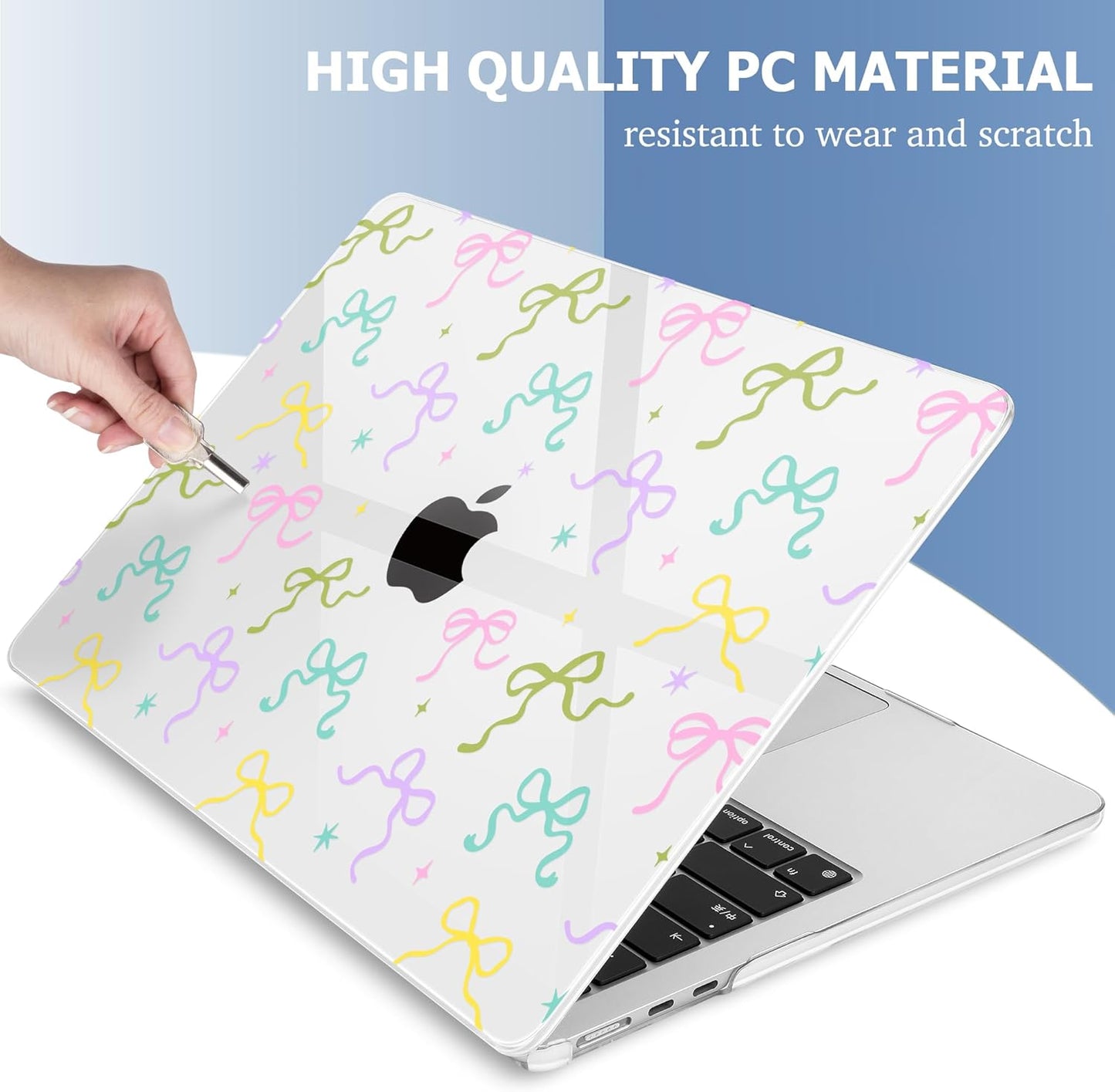 Mektron Compatible with M4 MacBook Air 15 inch Case 2025 A3241 2024 2023 M3 A3114 A2941 M2 Liquid Retina Display Touch ID, Plastic Hard Case & Keyboard Skin & Screen Protector - Clear Colorful Bows