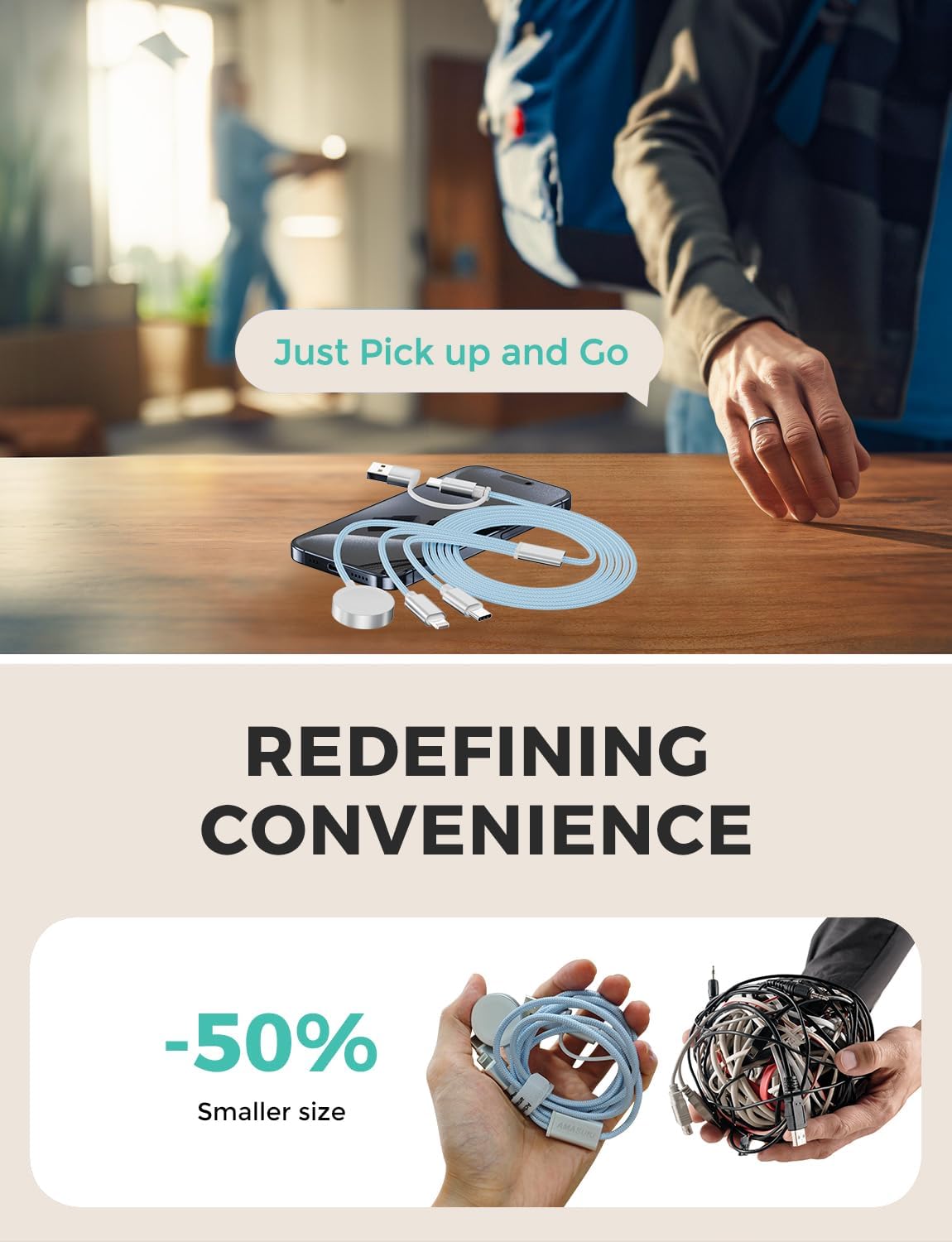 2Pack Blue-Travel Essentials 3 in 2 USB C Cable for Watch Charger Phone Charger USB C Multi Fast Charging Cable Compatible with Watch Ultra/SE/10/9/8/7/6/5/4/3/2/1 & Phone 16/15/14/Galaxy S23-4FT