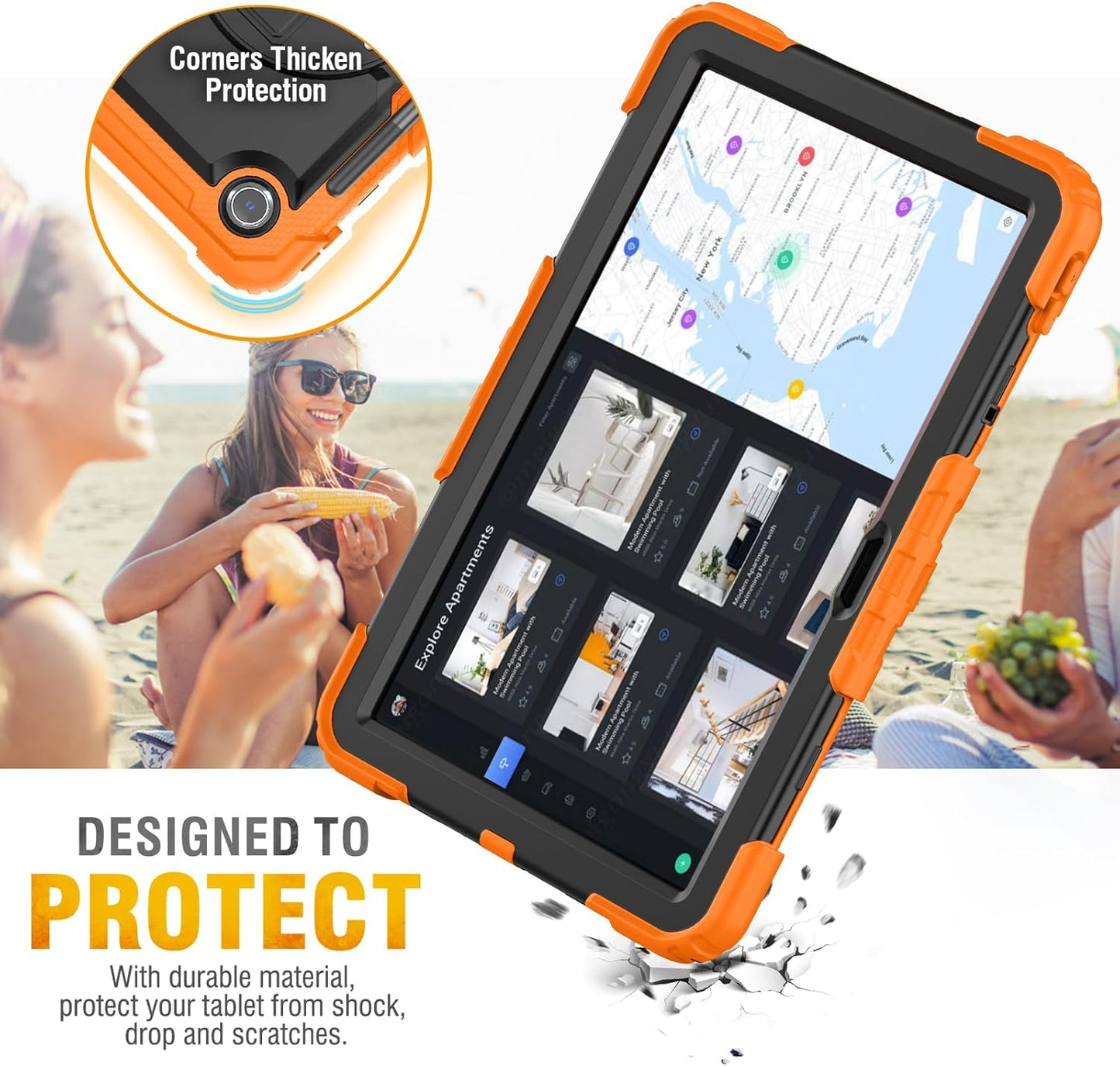 HXCASEAC Case for Samsung Galaxy Tab S6 Lite 10.4 inch, Protective with Screen Protector/Hand Strap/S Pen Holder, Shockproof S6 Lite Tablet Case 2024/2022/2020 SM-P610 SM-P613 SM-P620 - Orange