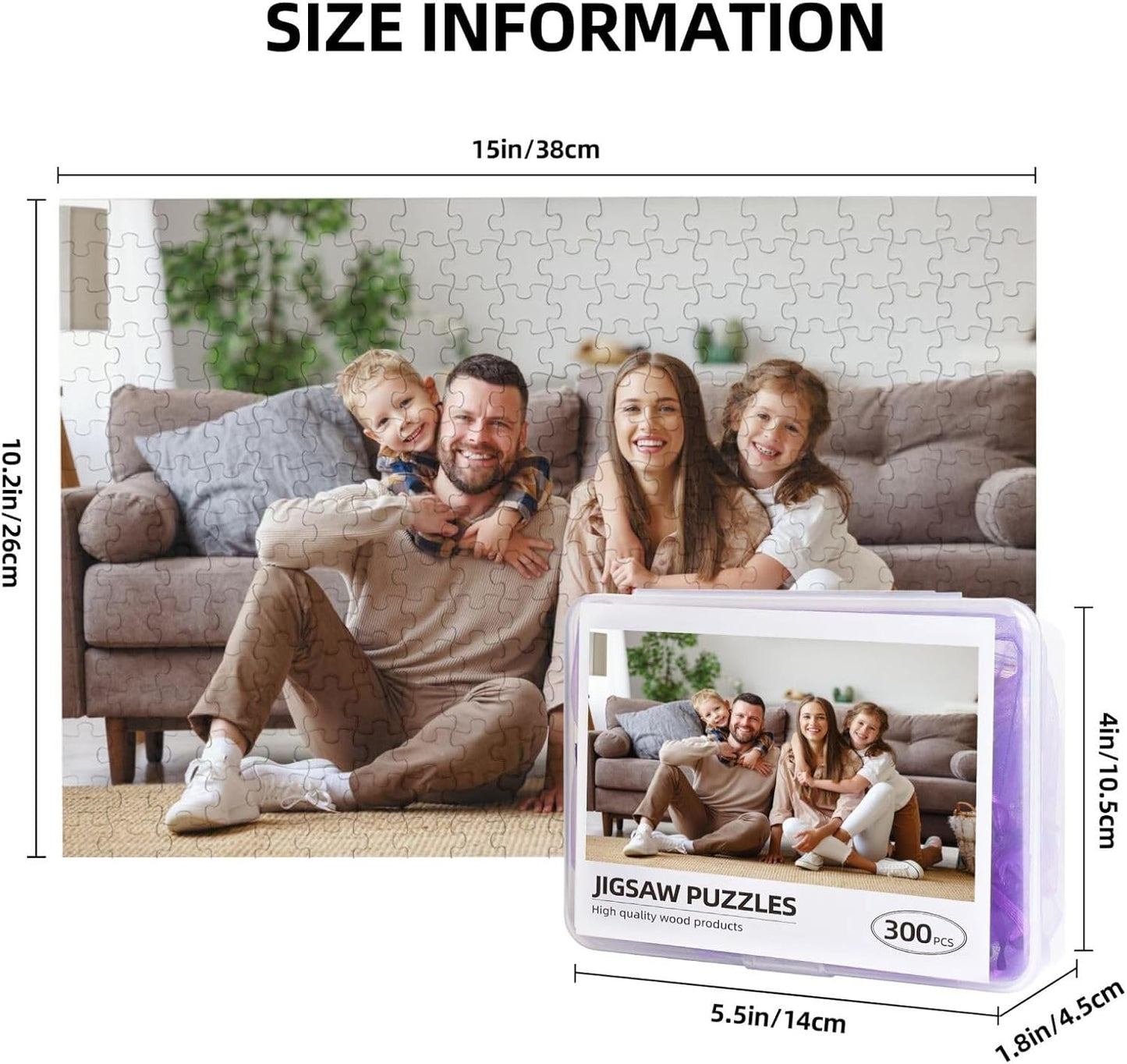 Custom Jigsaw Puzzle from Photos 300/500/1000 Pieces Personalized Wooden Picture Puzzles Gift for Adult Family Friends,Birthday,Valentine's Day (Horizontal 300PCS)