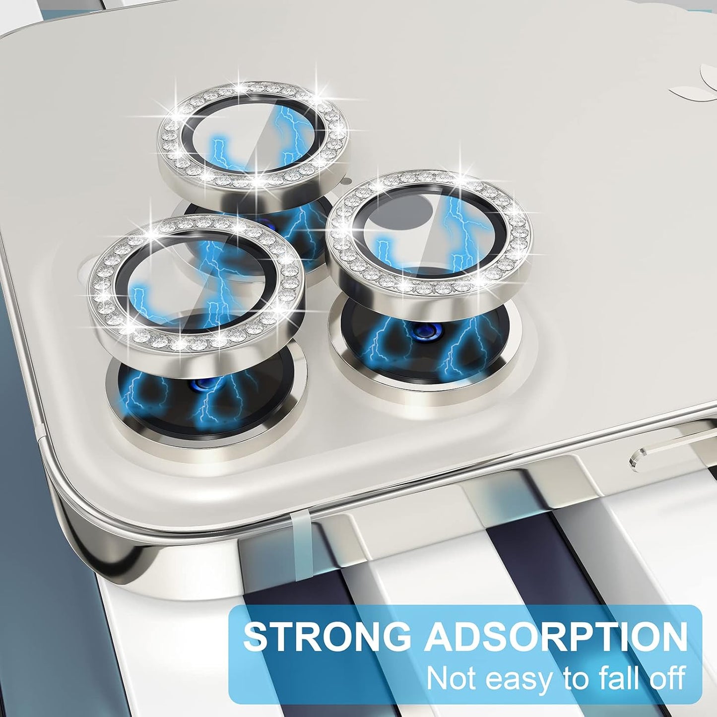 Choiche [3+1 for iPhone 13 Pro/iPhone 13 Pro Max Camera Lens Protector Bling, 9H Tempered Glass Camera Cover Screen Protector Metal Ring Decoration Accessories (Diamond-Silver)