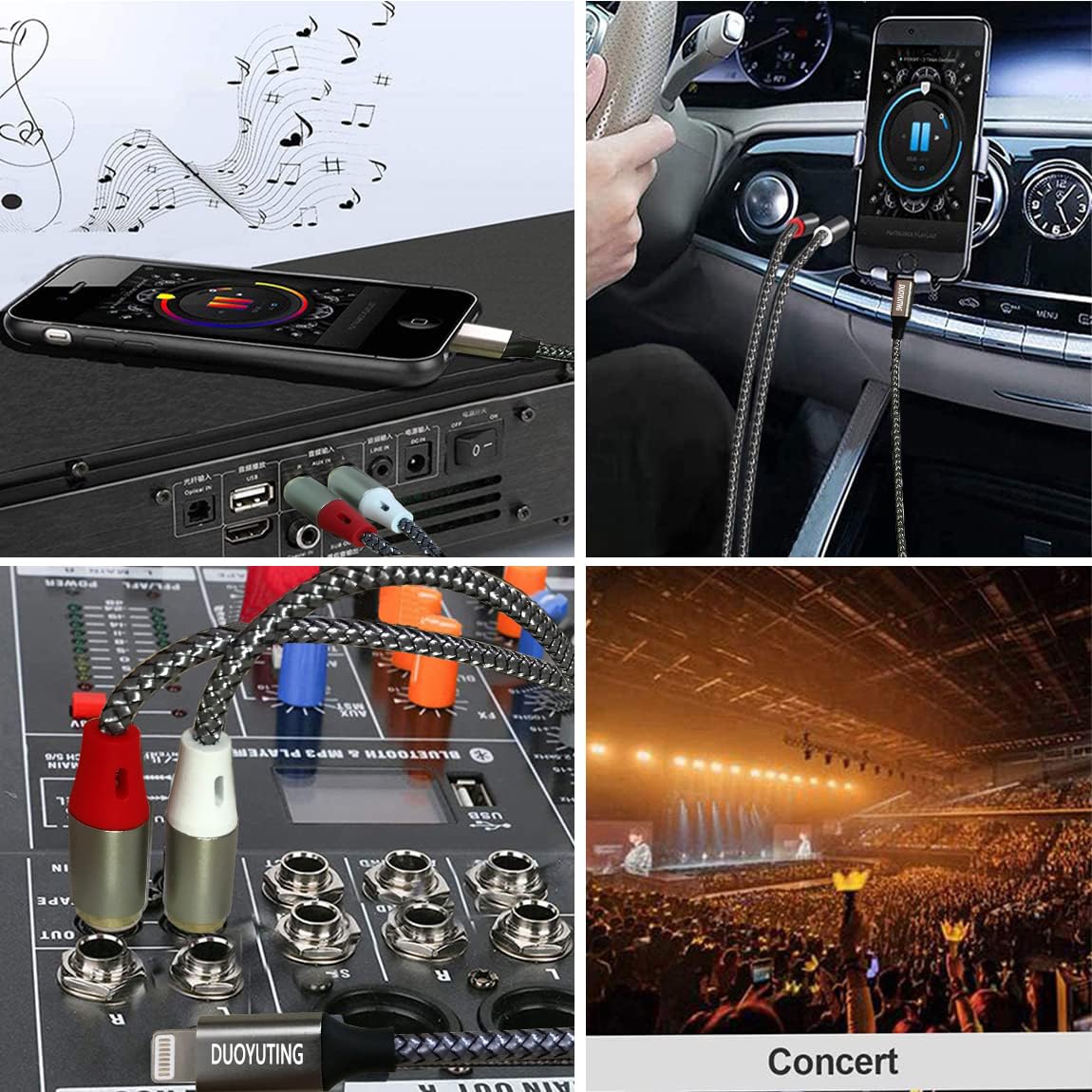 3 in 1 Audio Cable, iOS Phone/3.5mm AUX/USB C to 2 RCA,Stereo Audio Adapter for iPhone/Type C Phone/AUX to Amplifier/Sound Box & Home Theater etc.16.5FT