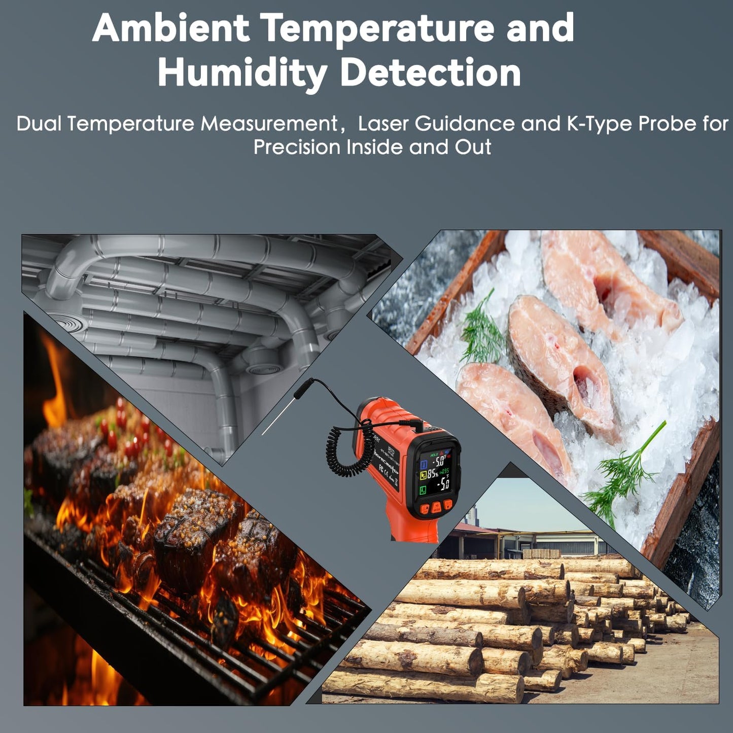 Infrared Temperature Gun -58°F to 1796°F, Dual-Mode Thermometer Gun with K-Type Thermocouple(-58°F to 572°F), Laser Temp Guns for Reptiles, Cooking, Griddle, Oven, 16:1 Home Handheld Thermometer