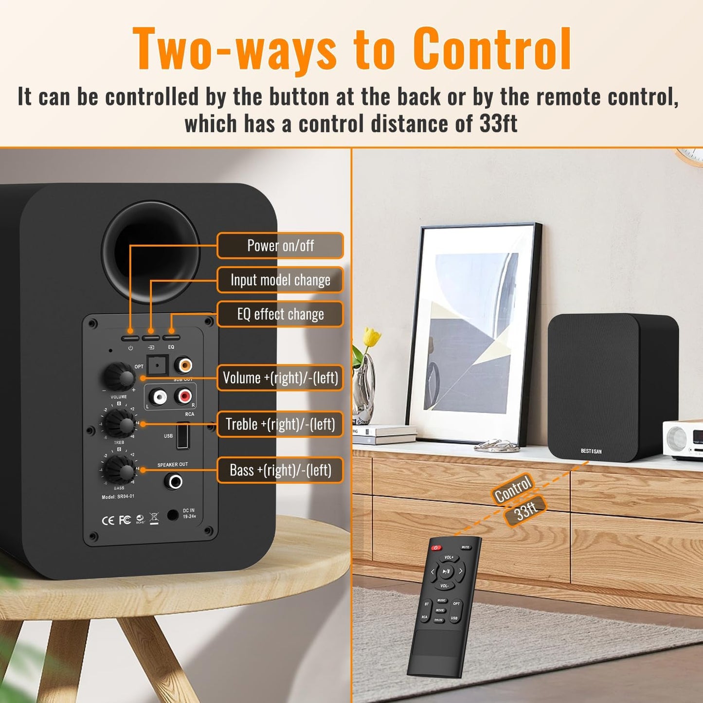 BESTISAN Bluetooth Bookshelf Speakers, Powered Computer Speakers with 4 Inch Woofer, TV Speakers with Optical/RCA/USB/Sub Out for PC and Turntable