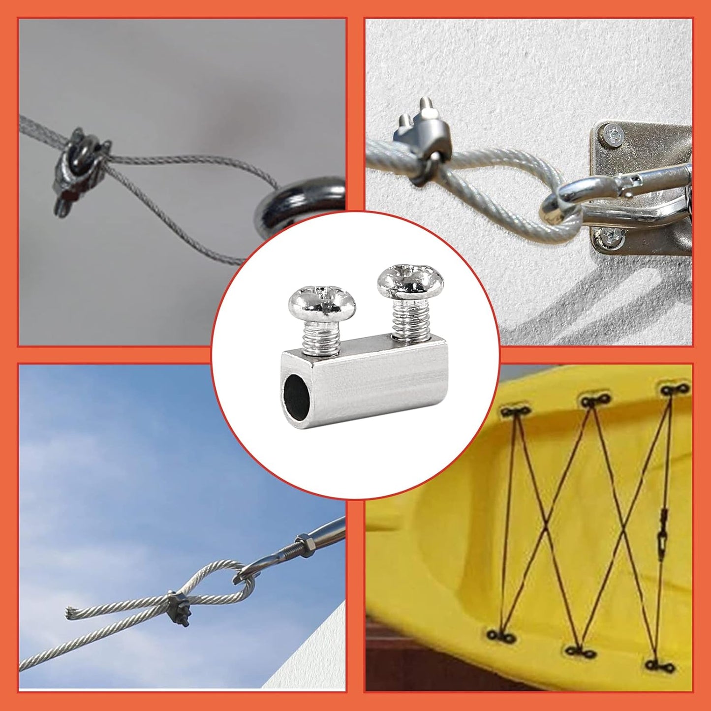 Biaungdo 12 Pcs Stainless Steel Wire Rope Cable Clamp, Adjustable New Upgrade Double Hole Wire Rope Clamp Fastener