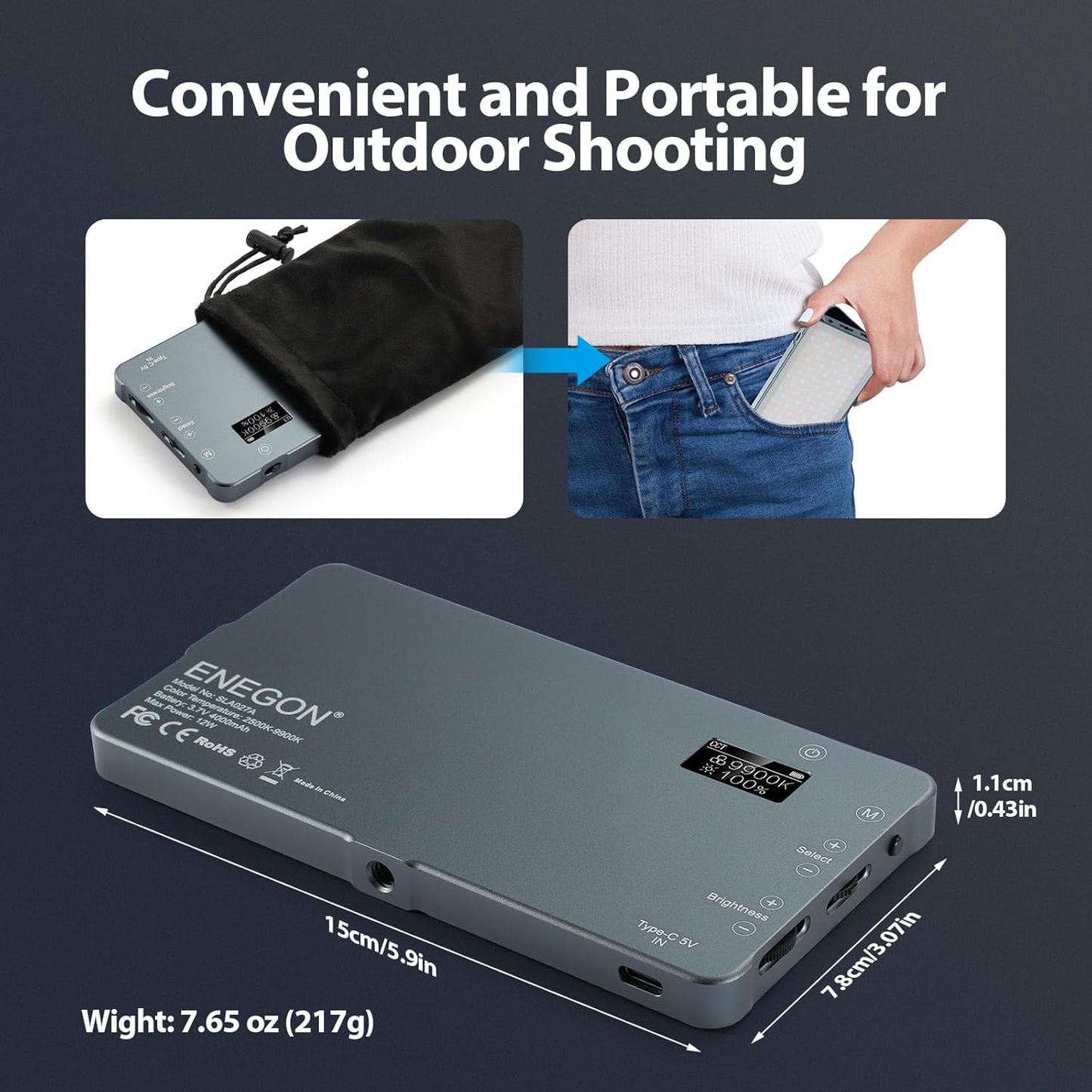 ENEGON 4000mAh Rechargeable Mountable Bicolor LED Video Light with Mini Panel for Professional DSLR Cameras | Photo Video Lighting Long Battery Life | Fits for iPhone Sony Canon Nikon Fuji Panasonic