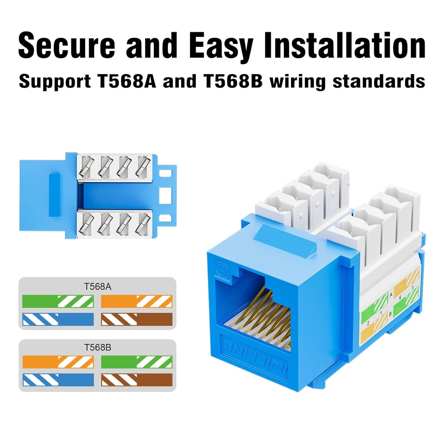 iwillink 10Gbps Cat6 Keystone Jack, RJ45 Keystone Jack 25-Pack and Keystone Punch-Down Stand, UTP Modular Ethernet Jack Insert 90-Degree, Punch Down Keystone Jack Adapter, Blue