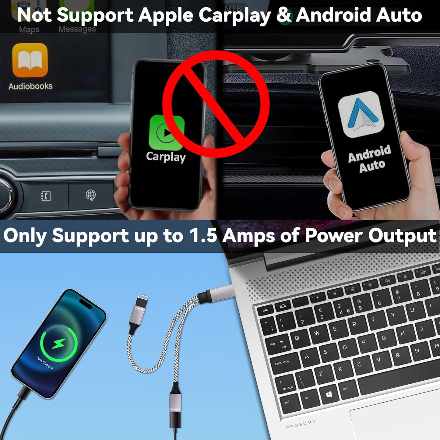 2025 Upgraded,USB Splitter 1 in 2 Out Cable,Double USB Port Extender Power Split Adapter,Data & Charger Cord Extension Adapter Cable-25 CM (Data and for Charging but Wouldn't Work for CarPlay