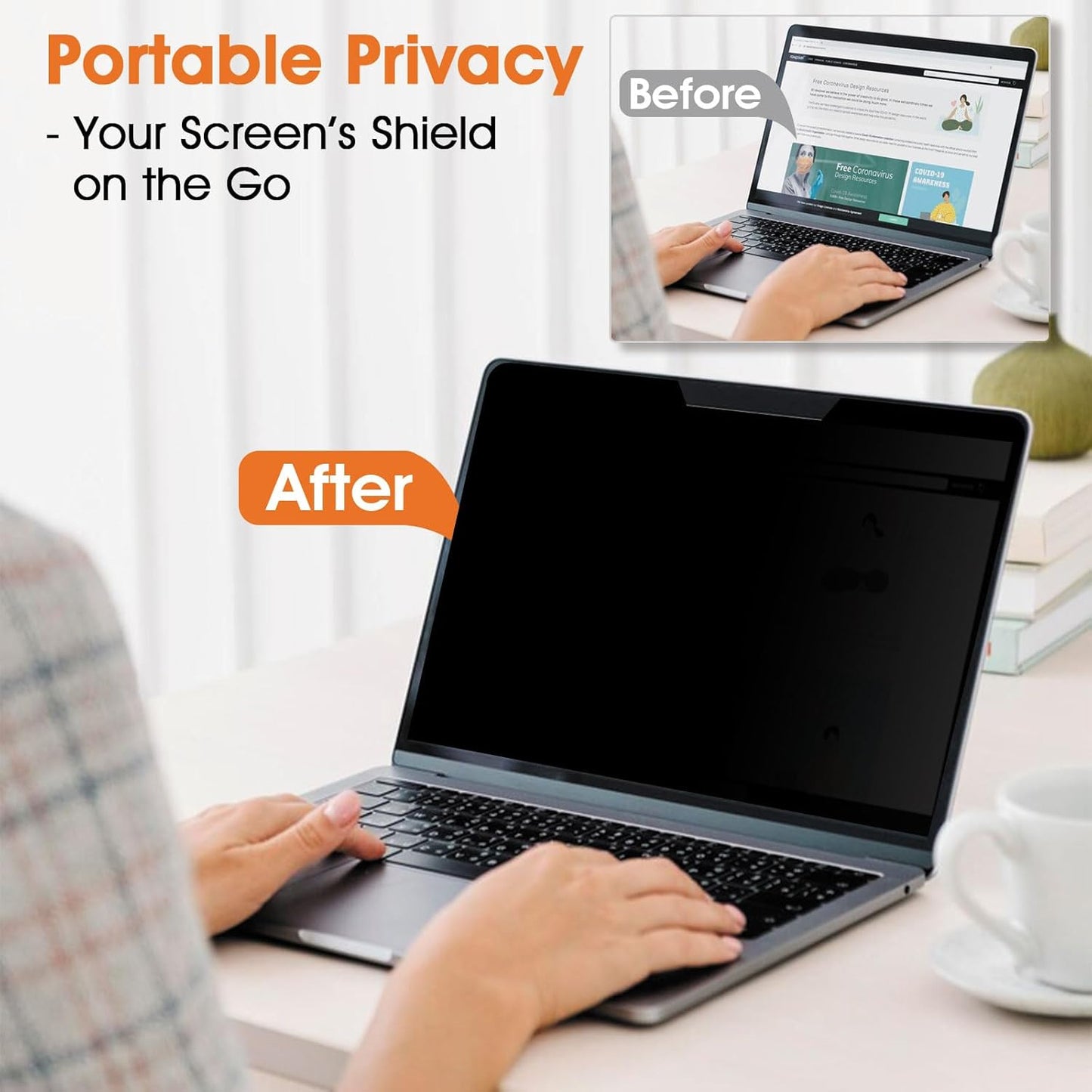 Magnetic Laptop Privacy Screen 15.6 Inch 16:9- Removable Anti-Glare Blue Light Filter, Computer Privacy Screen Shield Compatible with 15.6'' Hp Acer Asus Lenovo Dell Samsung Portable Monitor